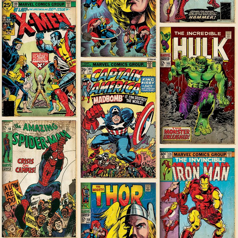 Marvel Action Heroes Comic Book Decorative Wallpaper - 10m