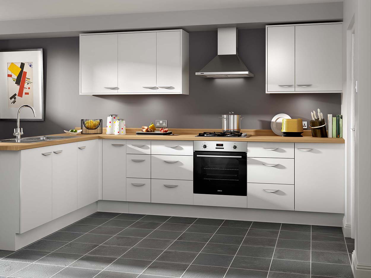Wickes Dakota White Matt Slab Base Unit - 300mm