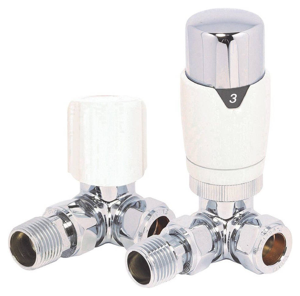 Towelrads 105mm x 65mm Round Corner Thermostatic Radiator Valve & Lockshield Valves - White