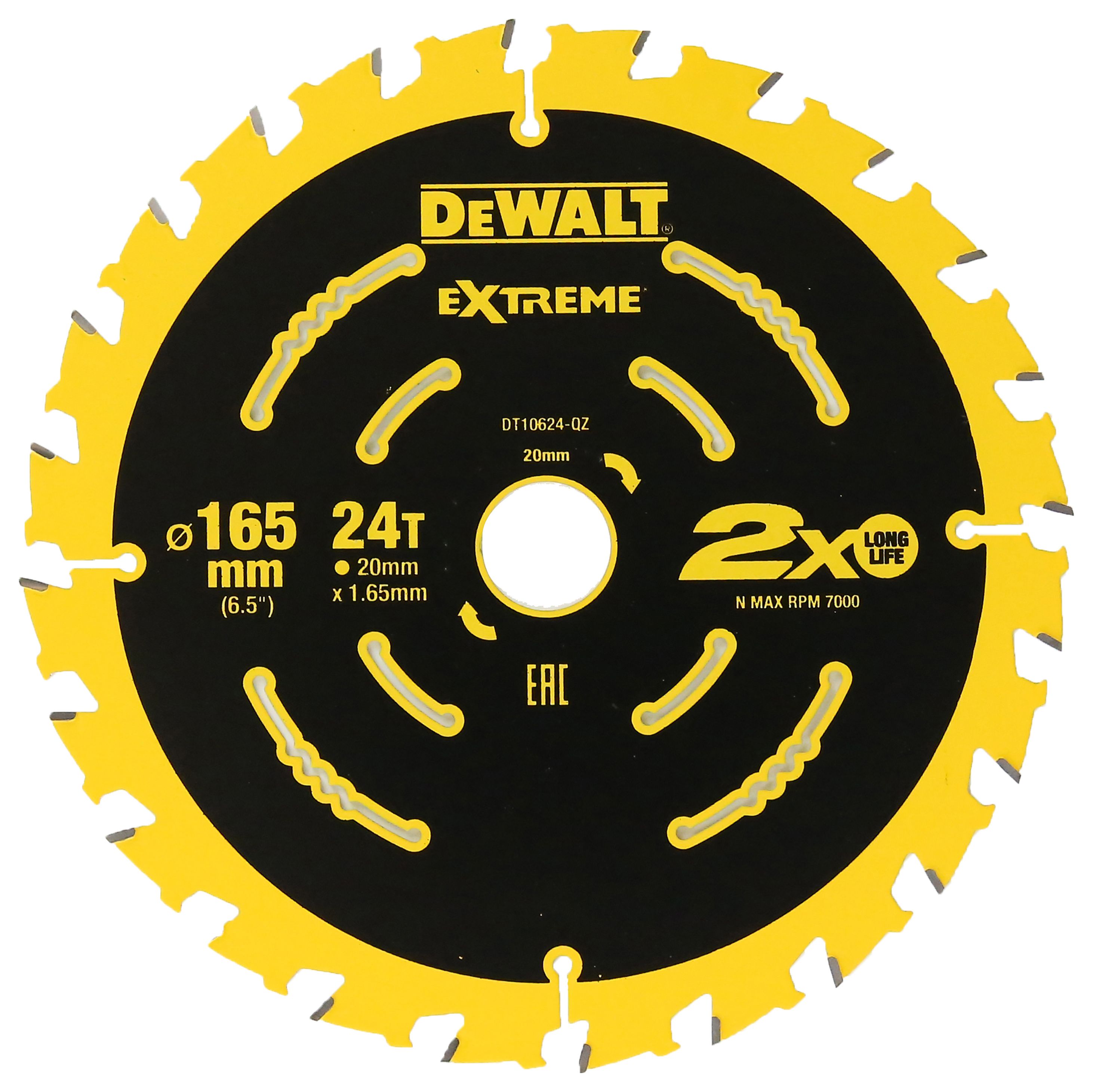 Image of DEWALT DT106024-QZ 24 Teeth Coarse Cut Extreme Circular Saw Blade - 165 x 20mm