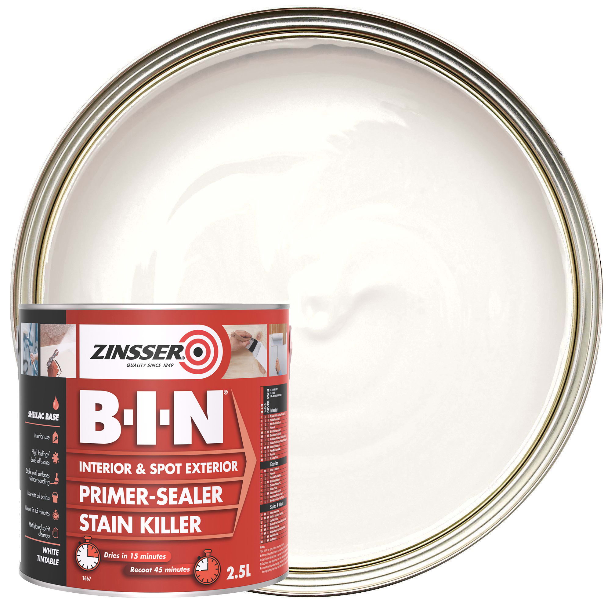 Zinsser BIN Primer Sealer White 2.5L Wickes.co.uk