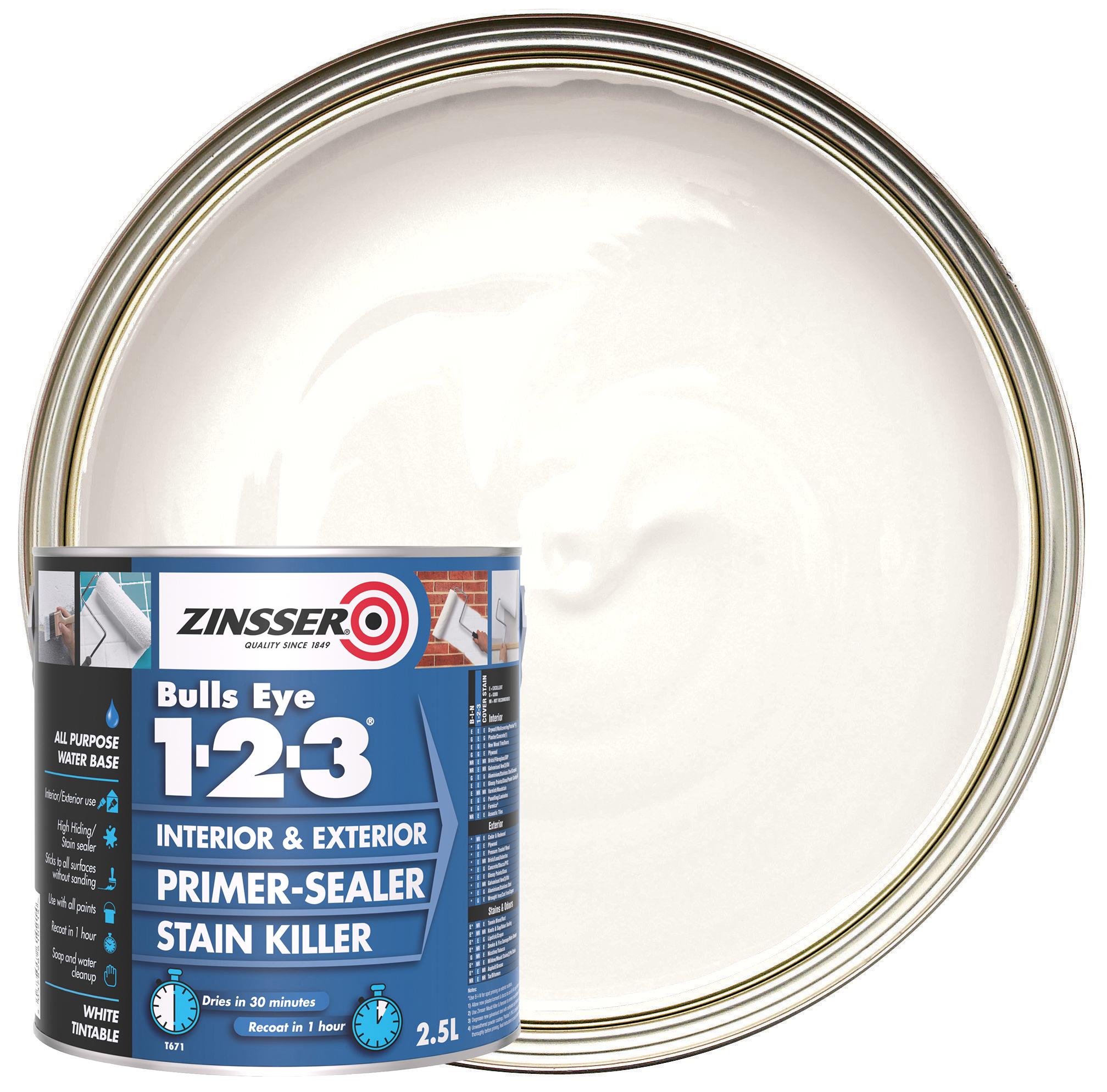 Zinsser Bulls Eye 123 Primer Sealer - White - 2.5L