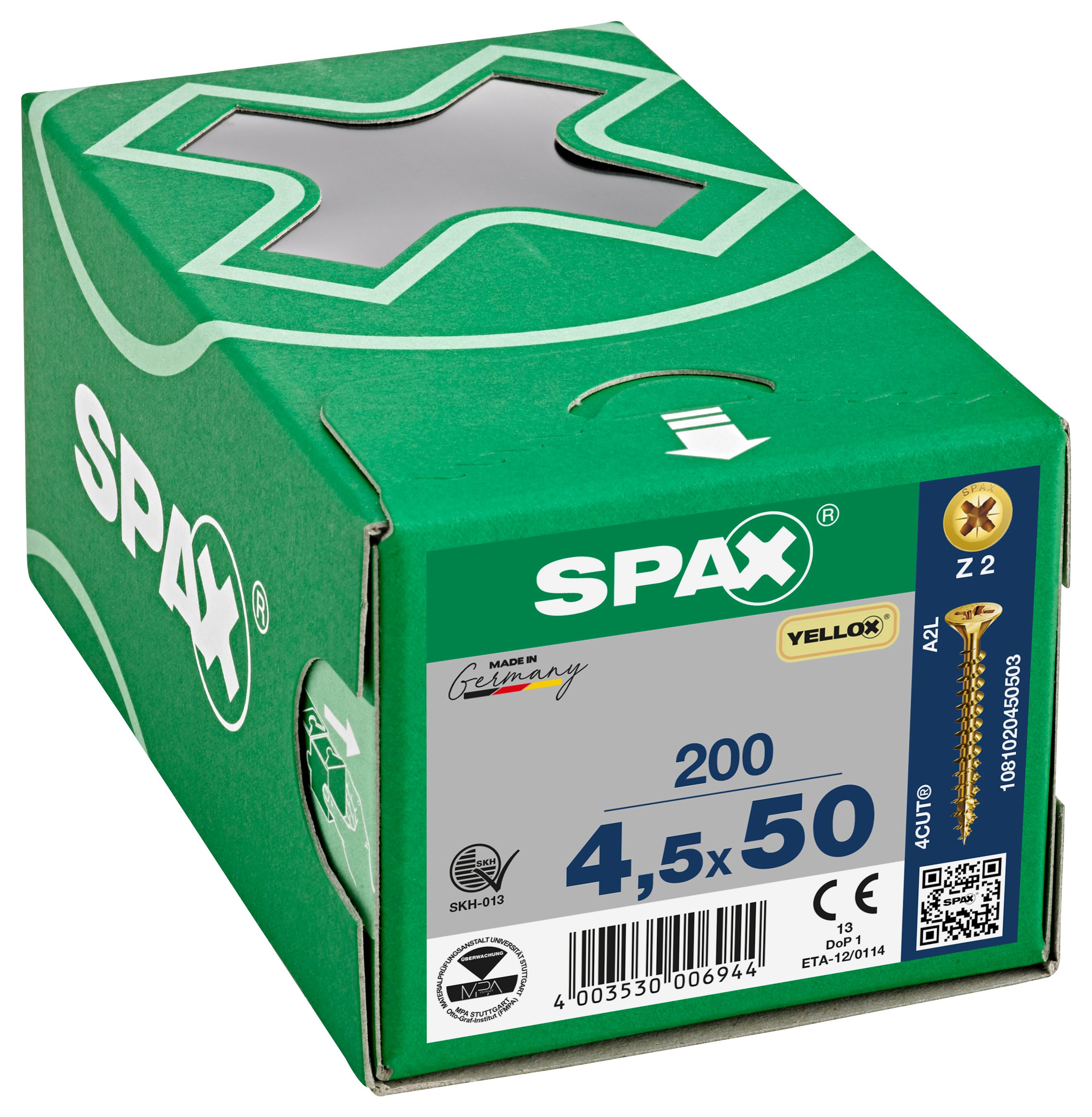 Spax Pz Countersunk Yellox Screws - 4.5x50mm Pack Of 200