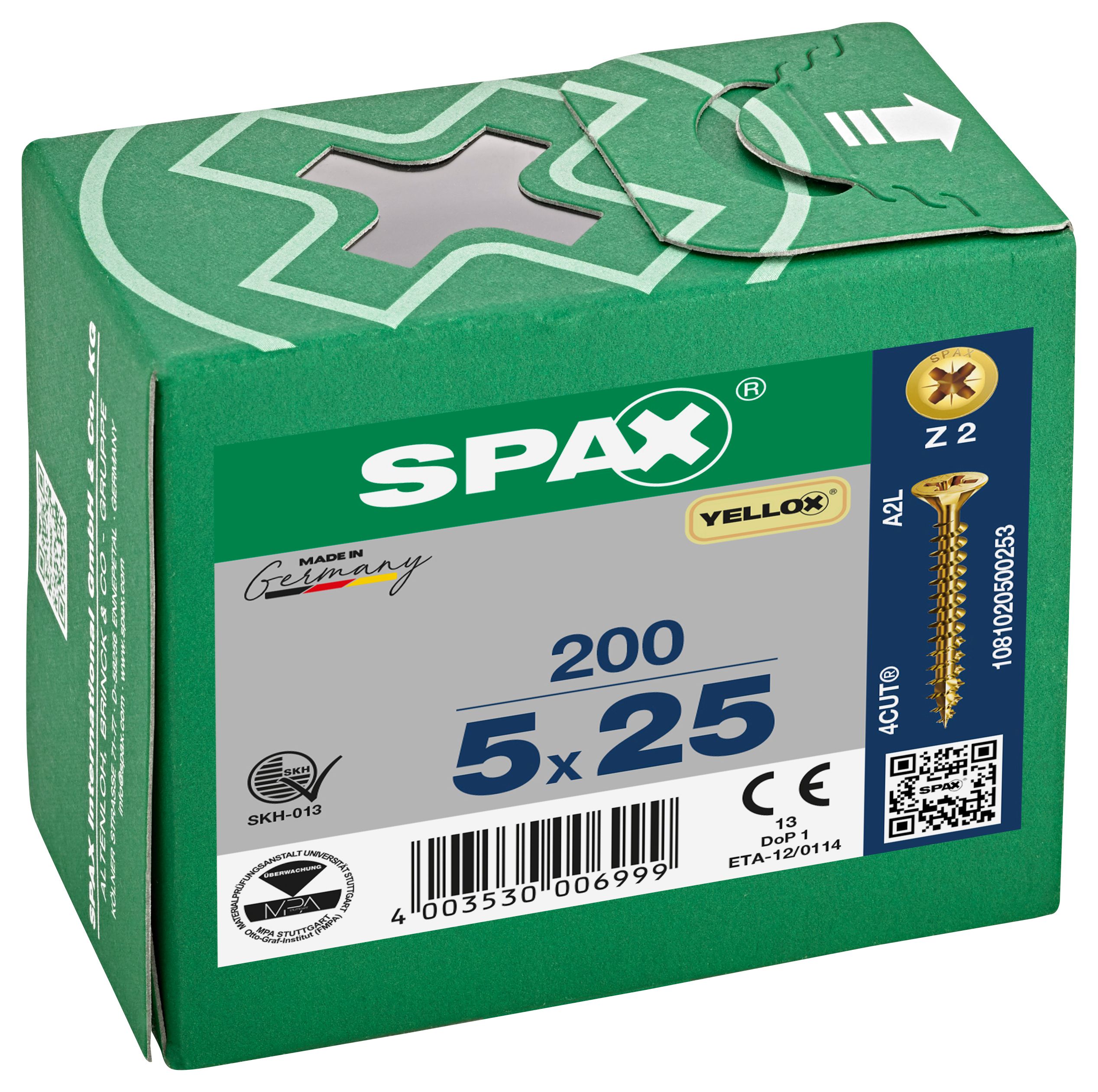 Spax Pz Countersunk Yellox Screws - 5x25mm Pack Of 200