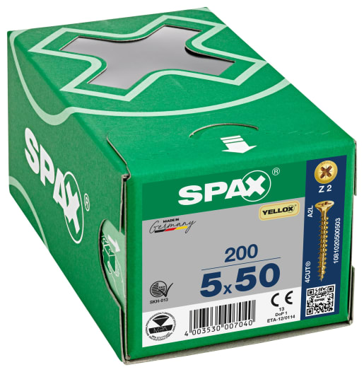 Spax Pz Countersunk Yellox Screws - 5x50mm Pack