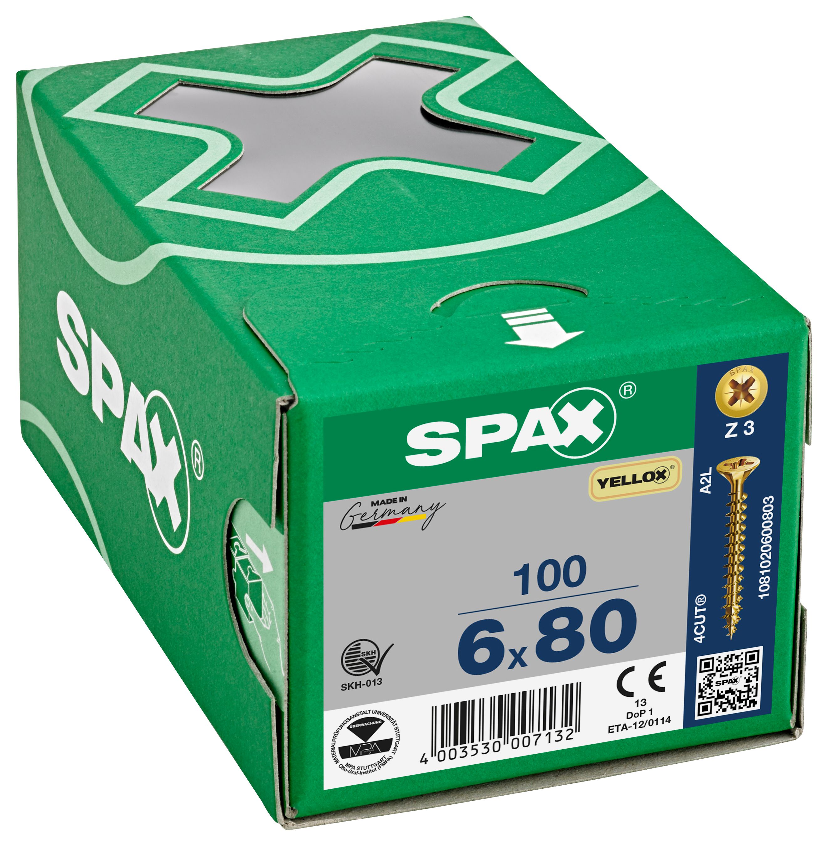 Image of Spax Pz Countersunk Yellox Screws - 6x80mm Pack Of 100