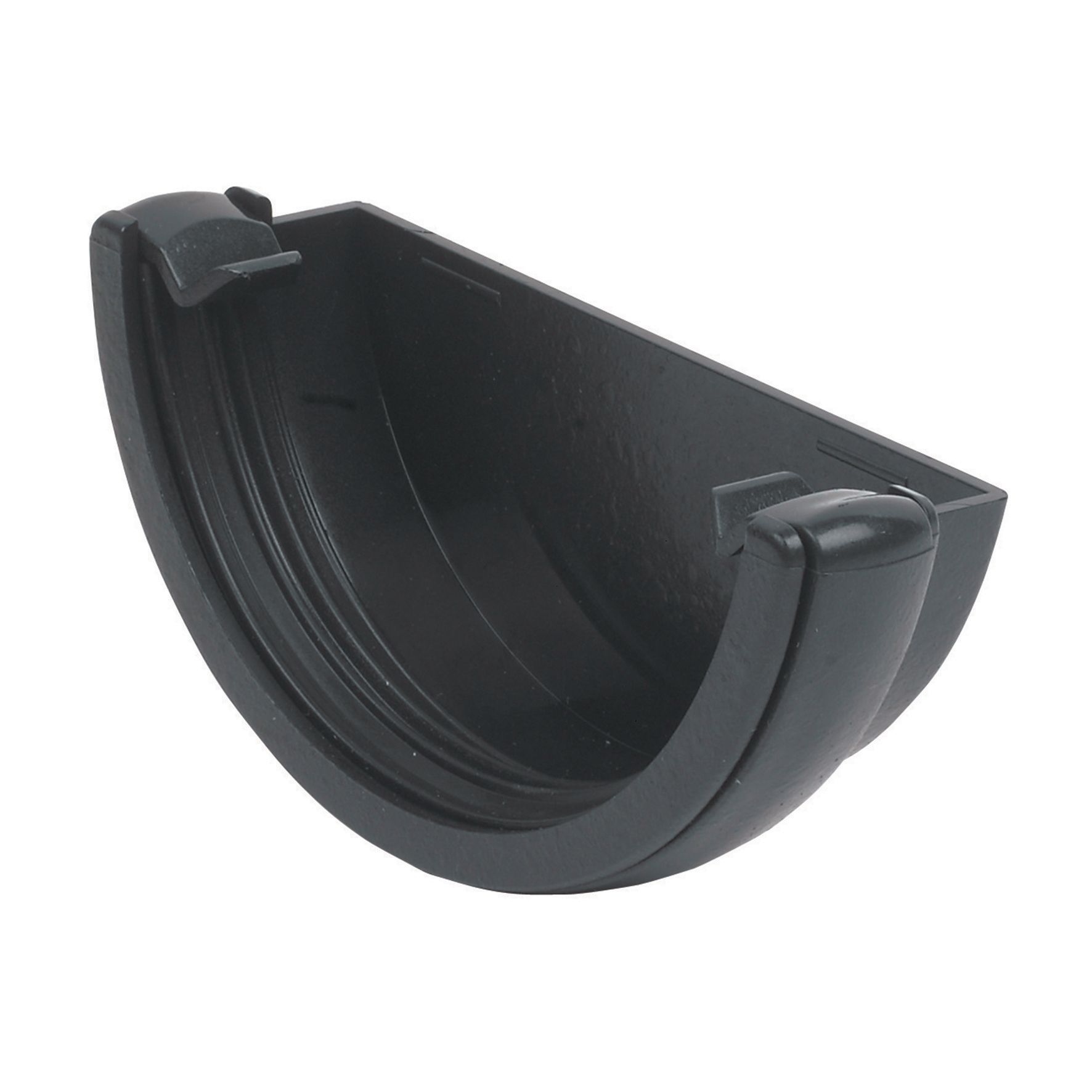 Image of FloPlast 112mm Cast Iron Style Round Line Gutter External Stop End - Black