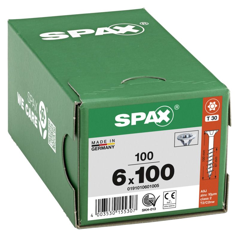 Spax Tx Countersunk Wirox Screws - 6x100mm - Pack Of 100