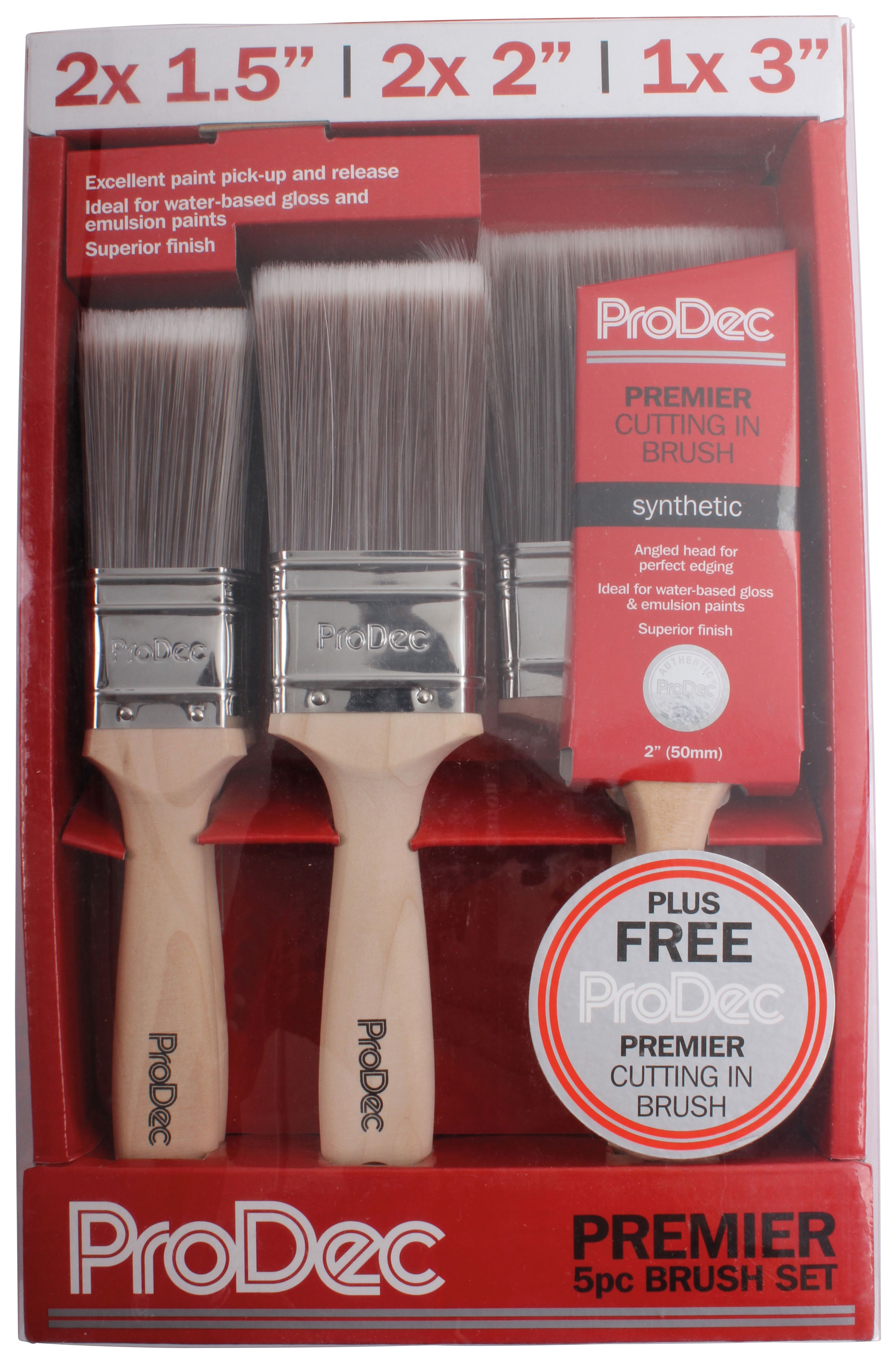 Image of ProDec Premier Synthetic Brush Set (inc free angled brush) - Pack of 6