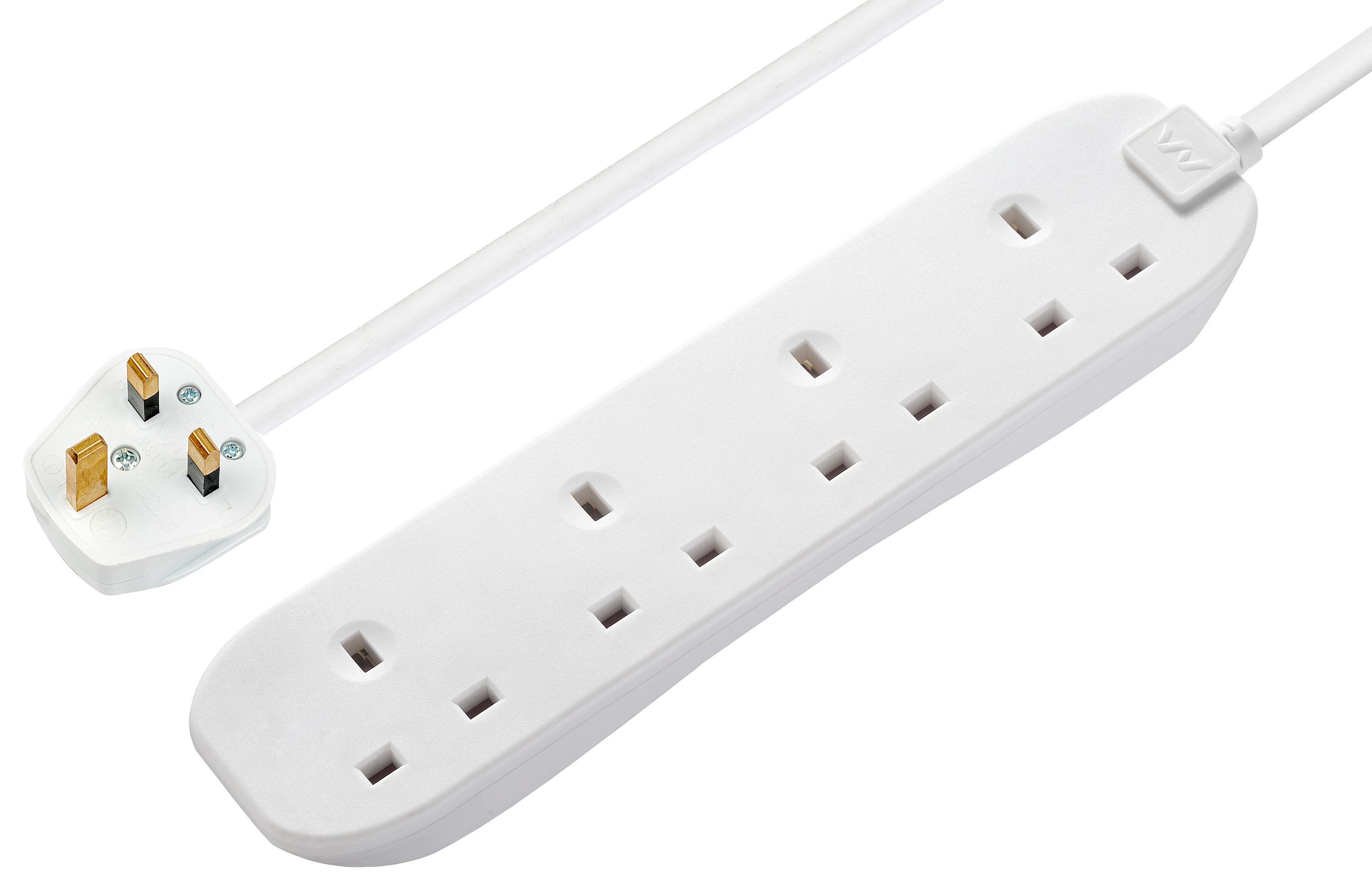 Image of Masterplug 4 Socket Wall Fixing Extension Lead - White 3m 13A