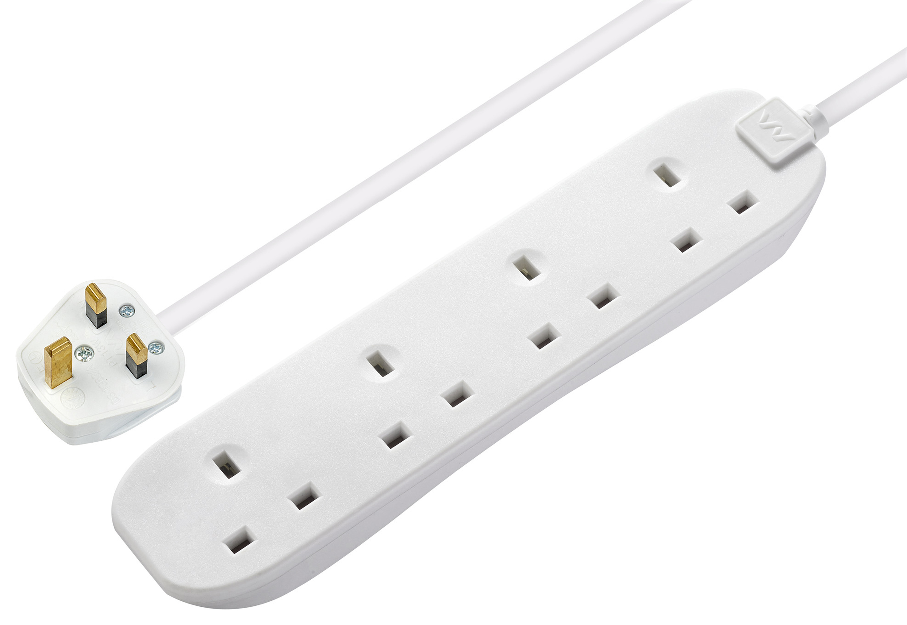 Image of Masterplug 4 Socket Wall Fixing Extension Lead - White 3m 13A