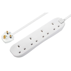 Masterplug 4 Socket Wall Fixing Extension Lead - White 3m 13A