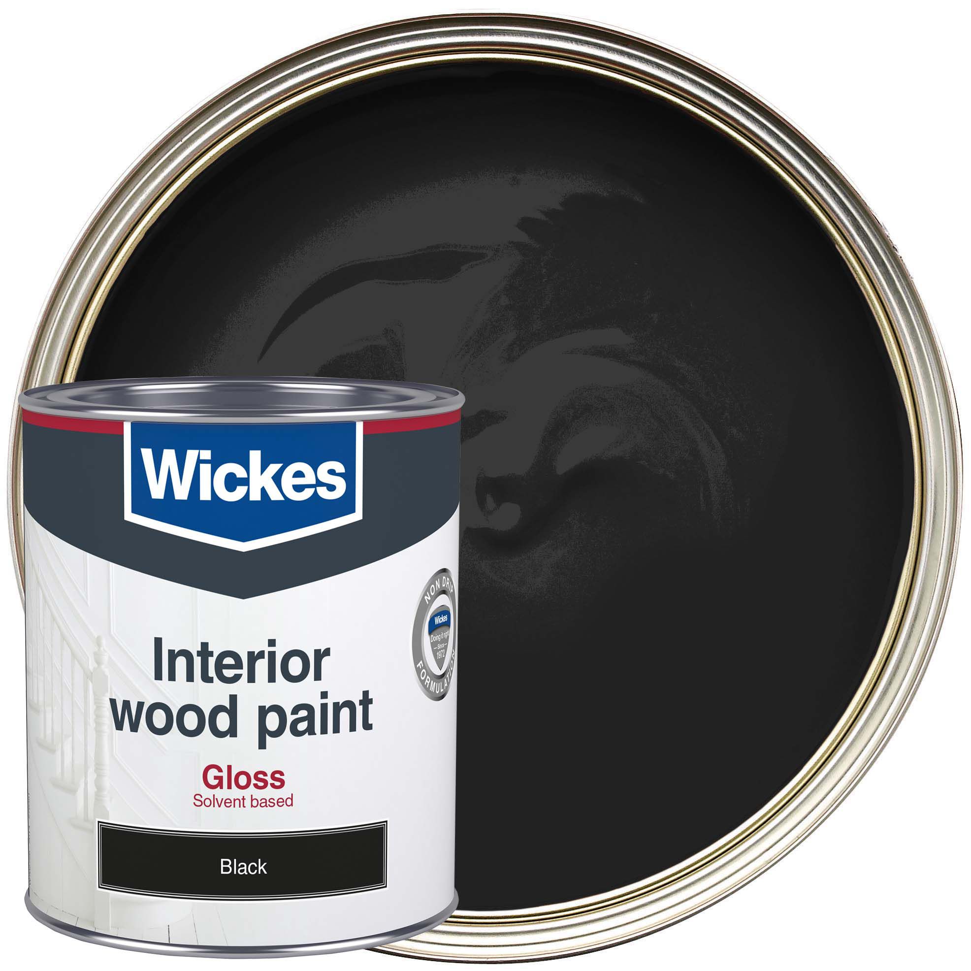 Image of Wickes Non Drip Gloss Wood & Metal Paint - Black - 750ml