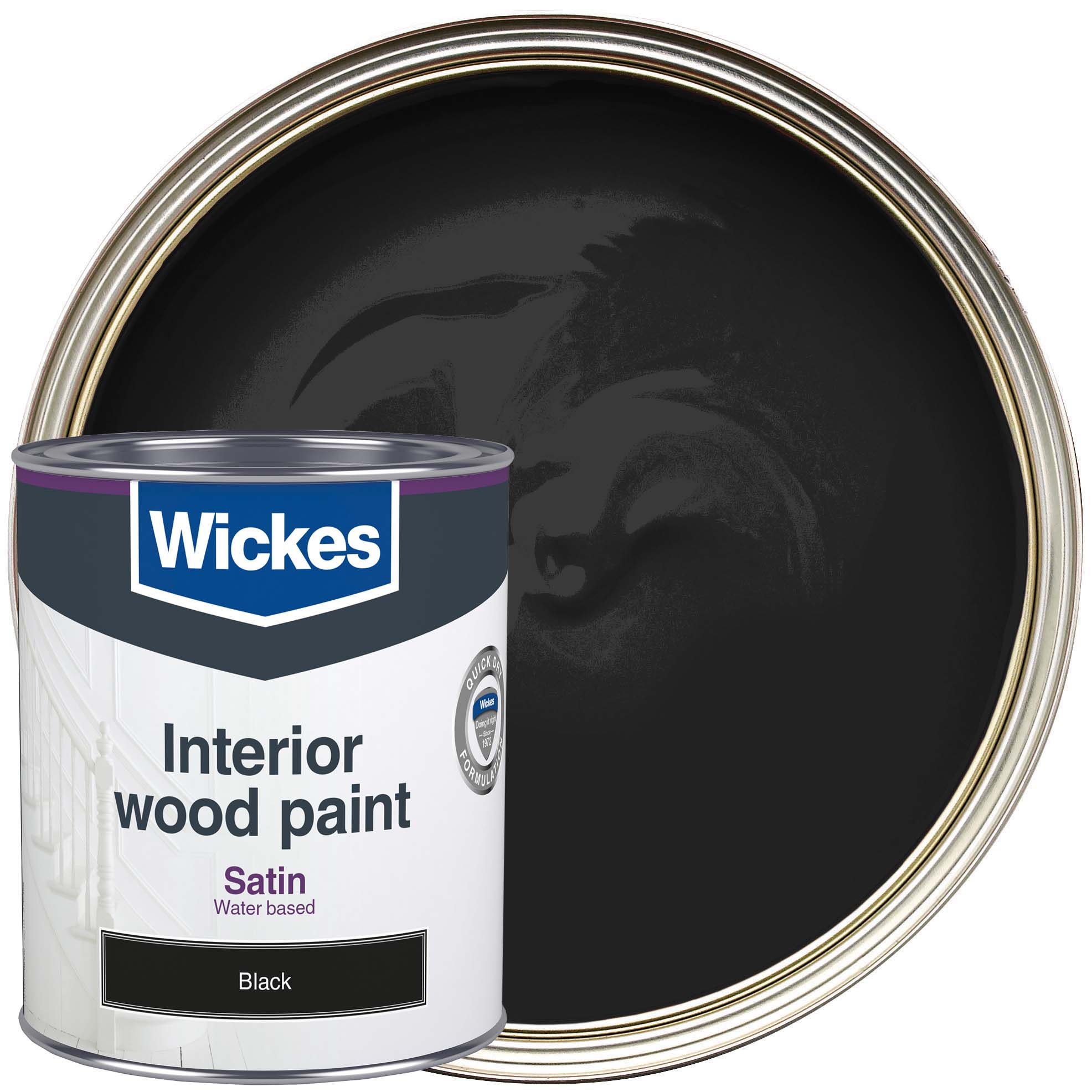 Image of Wickes Quick Dry Satin Wood & Metal Paint - Black - 750ml