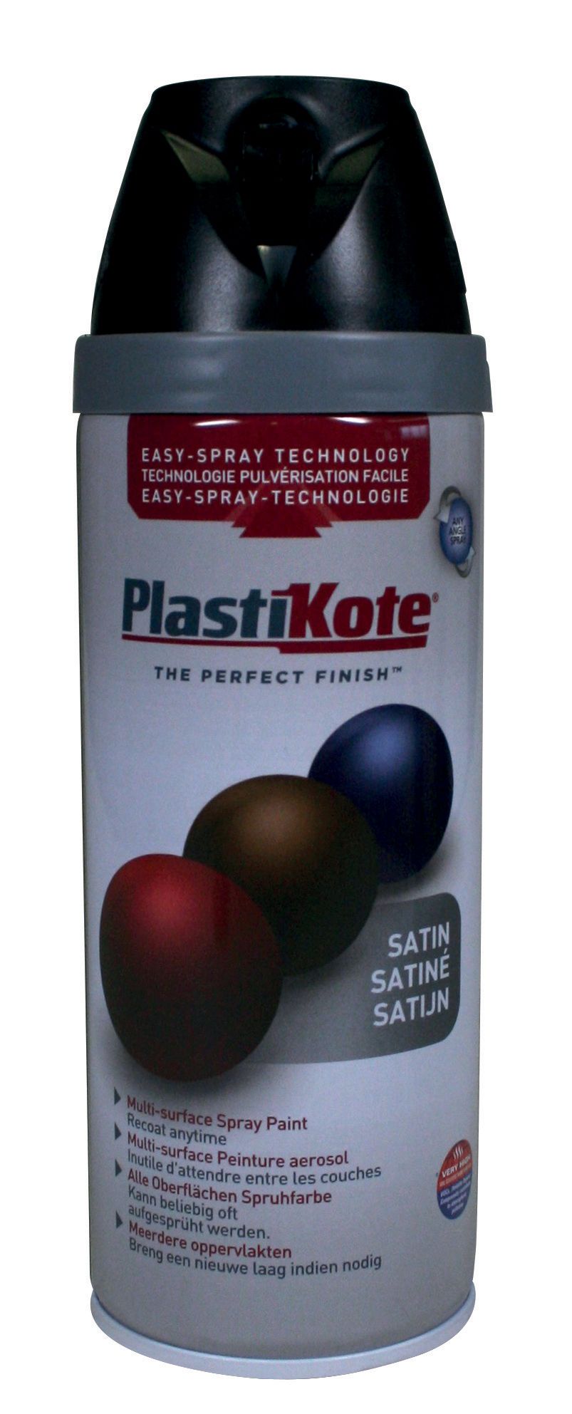 Plastikote Multi-Surface Satin Spray Paint - Black - 400ml