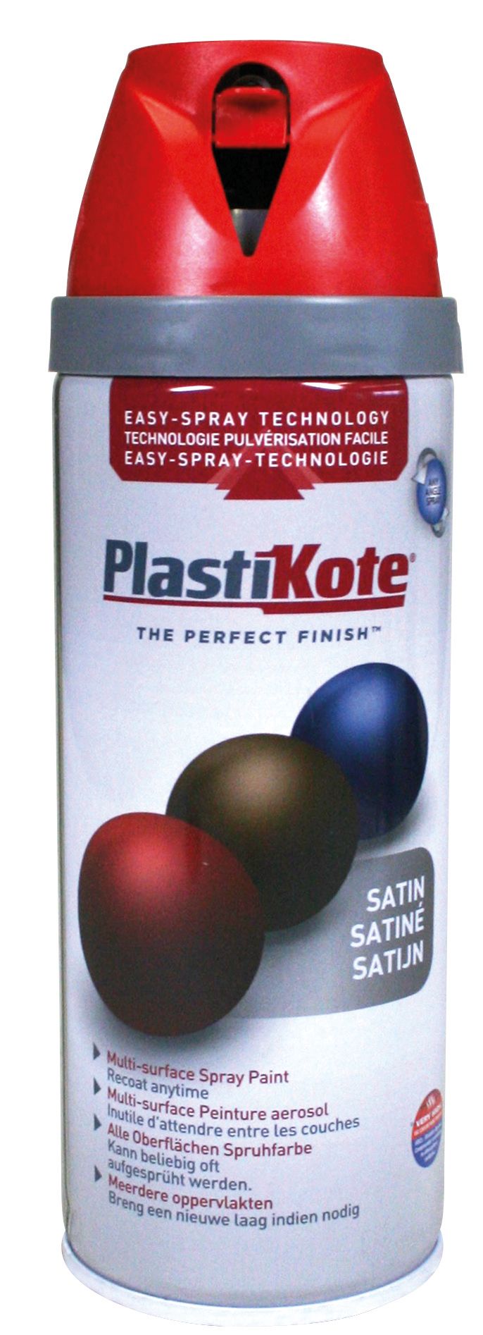 Plastikote Multi-Surface Satin Spray Paint - Real Red - 400ml