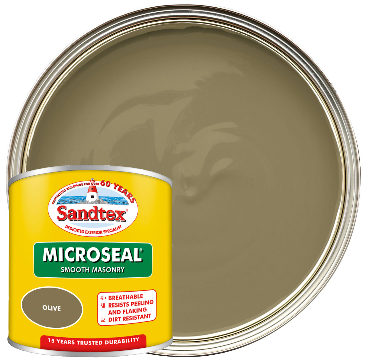 Image of Sandtex Microseal Ultra Smooth Weatherproof Masonry 15 Year Exterior Wall Paint - Olive - 150ml