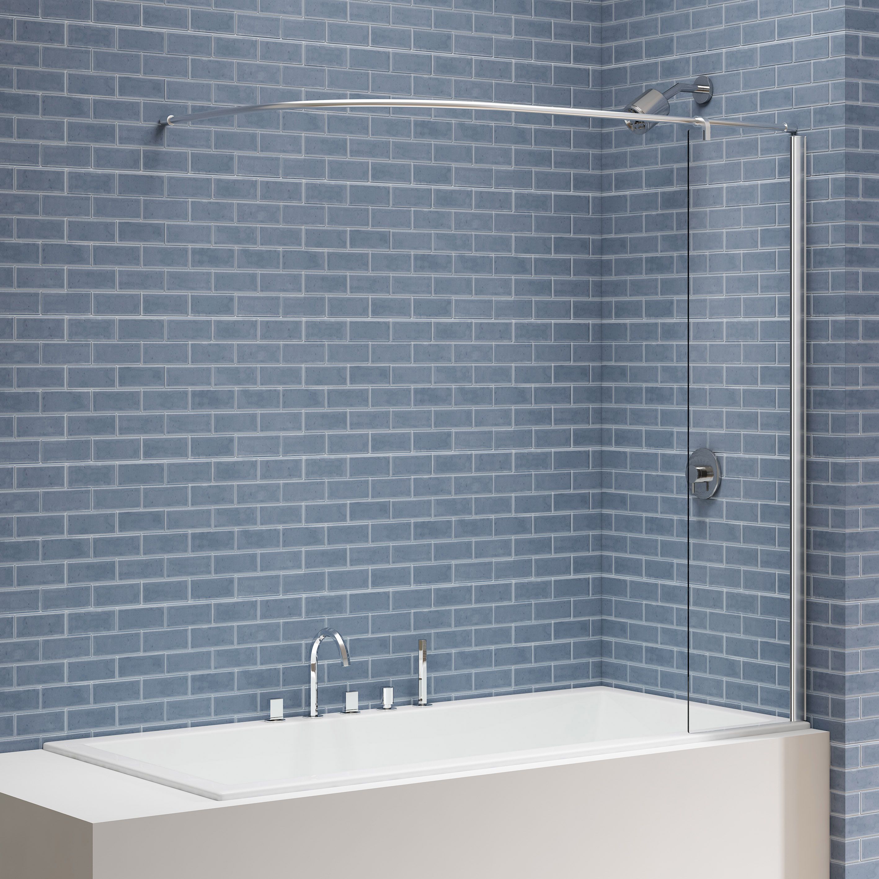 Image of Nexa By Merlyn 6mm Square Bath Screen with Curtain Rail & Panel - 1500 x 300mm