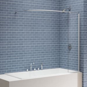 Nexa By Merlyn 6mm Square Bath Screen with Curtain Rail & Panel - 1500 x 300mm