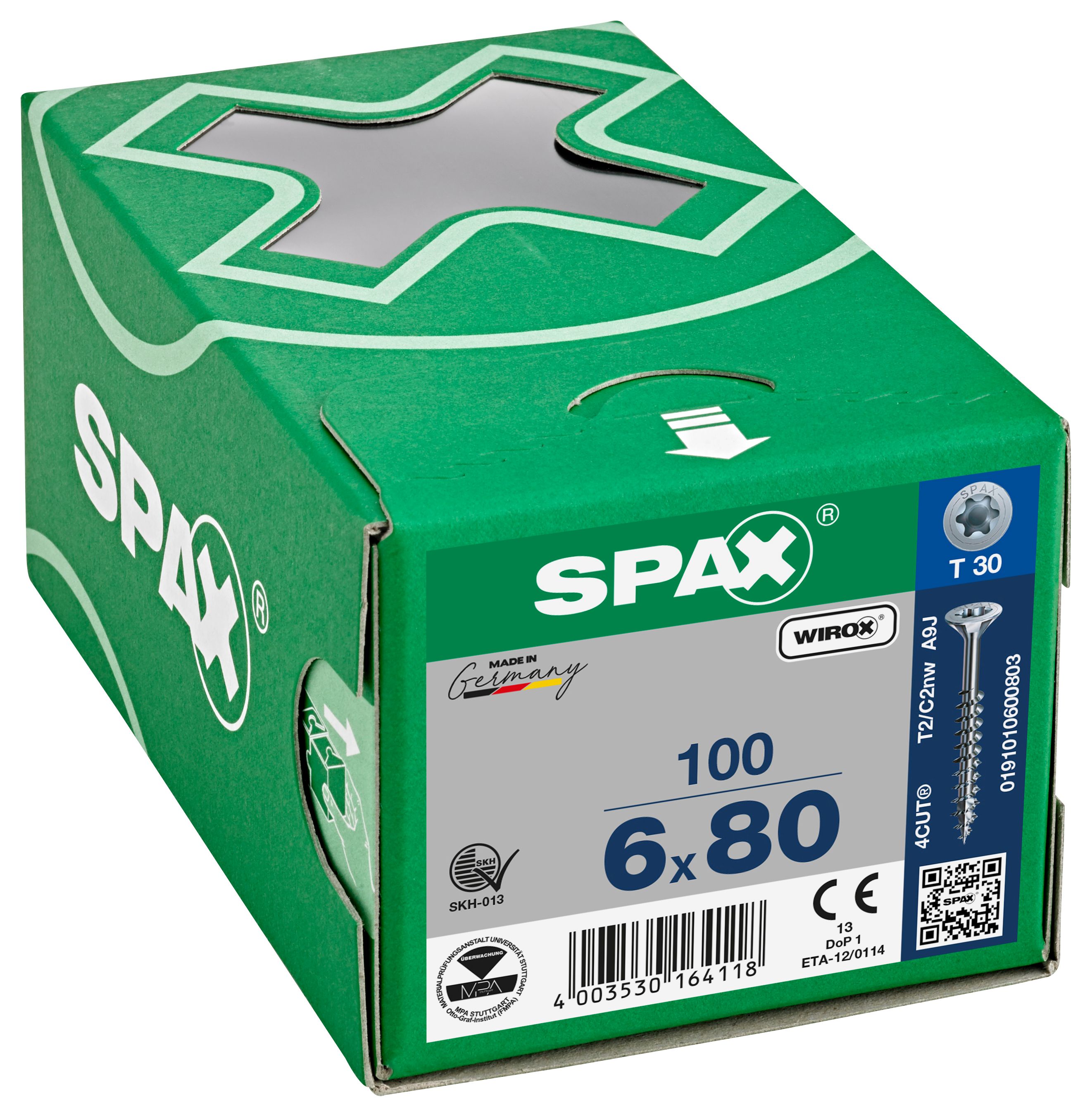 Spax Tx Countersunk Wirox Screws - 6x80mm Pack Of 100