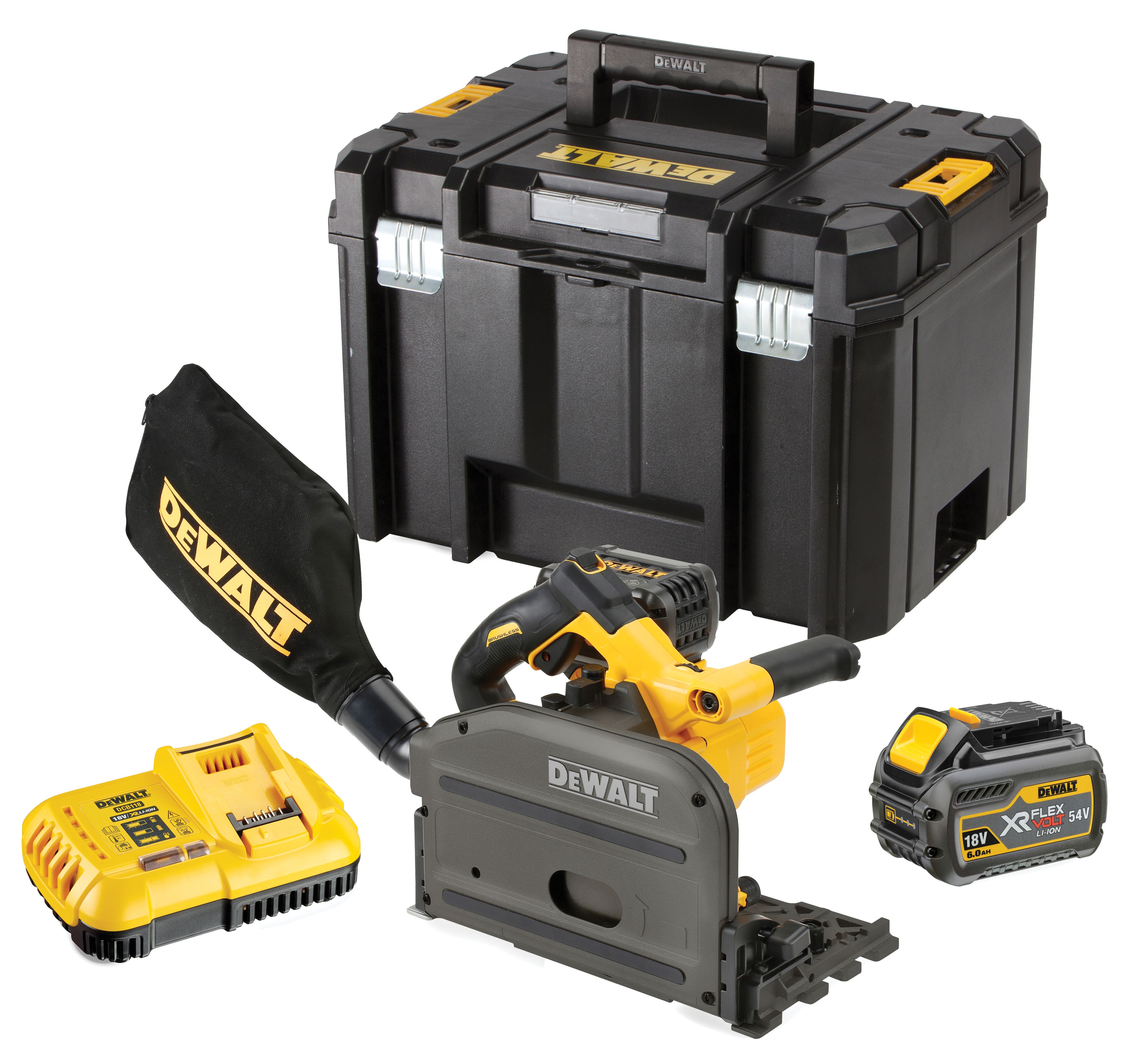 Image of DEWALT DCS520T2-GB 54V XR Flexvolt Cordless Brushless Plunge Saw With 2 x 6.0Ah Batteries