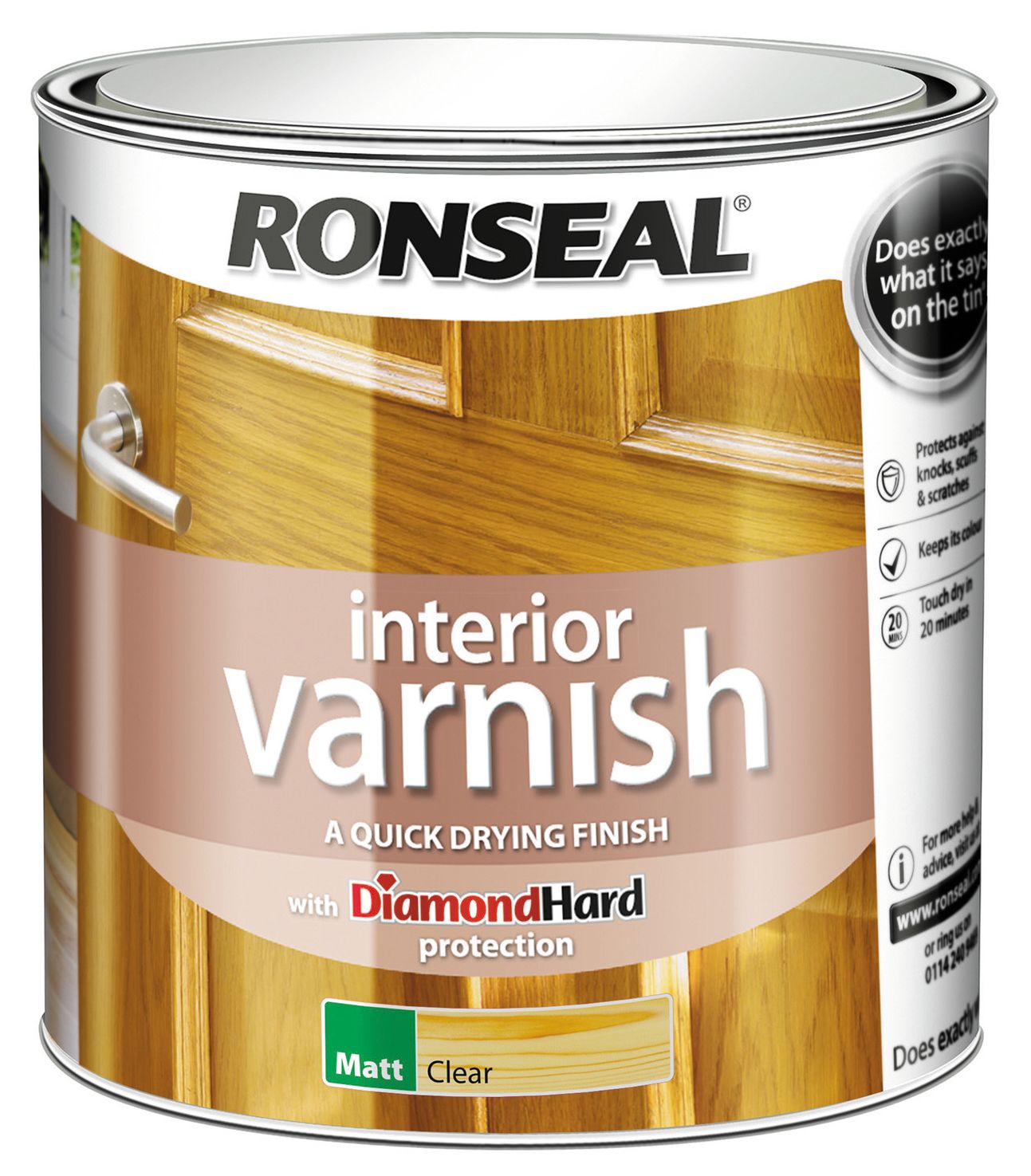 Image of Ronseal Quick Dry Diamond Hard Interior Varnish - Matt Clear - 2.5L