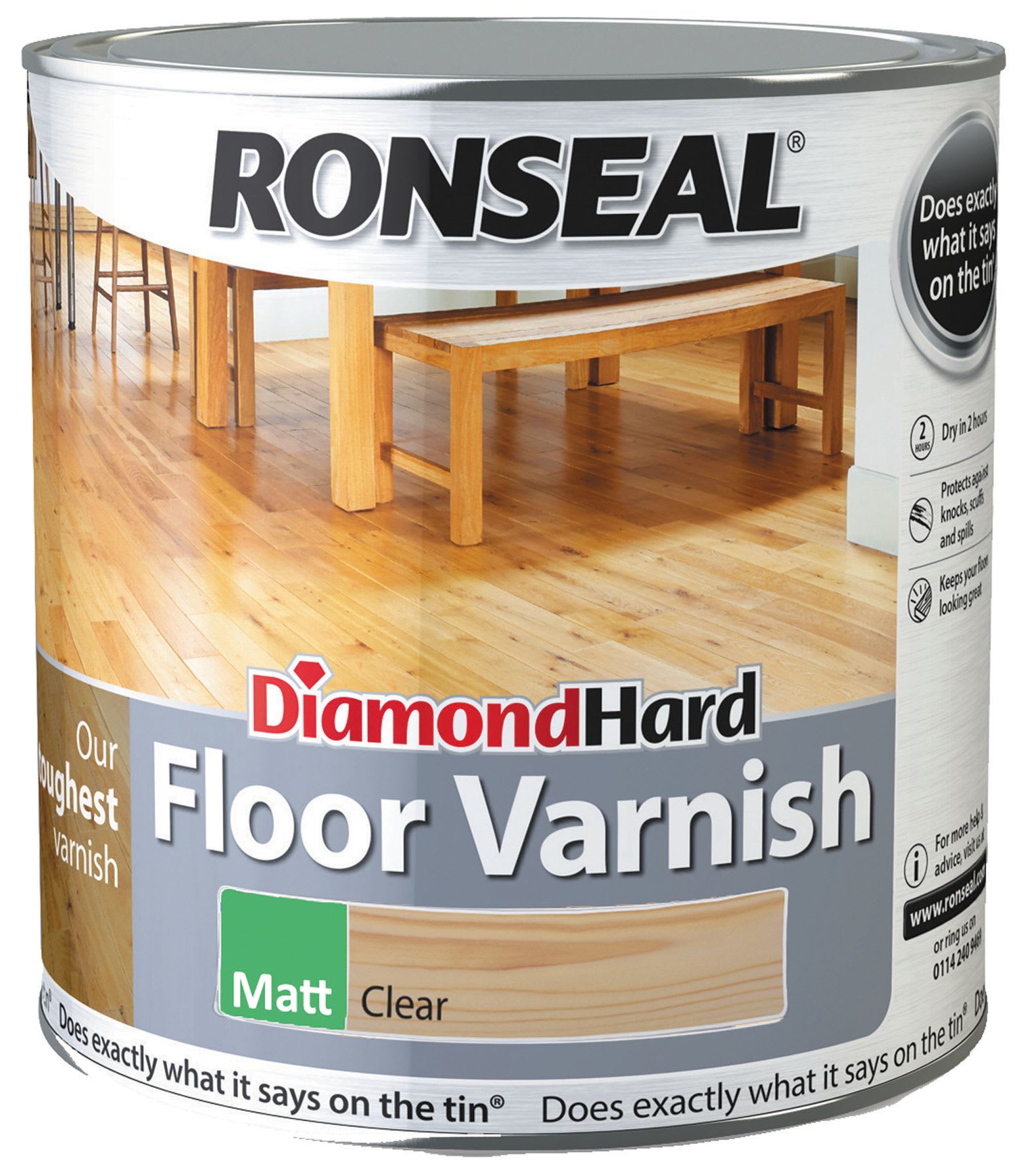 Ronseal Matt Diamond Hard Floor Varnish Clear 2.5L Wickes.co.uk