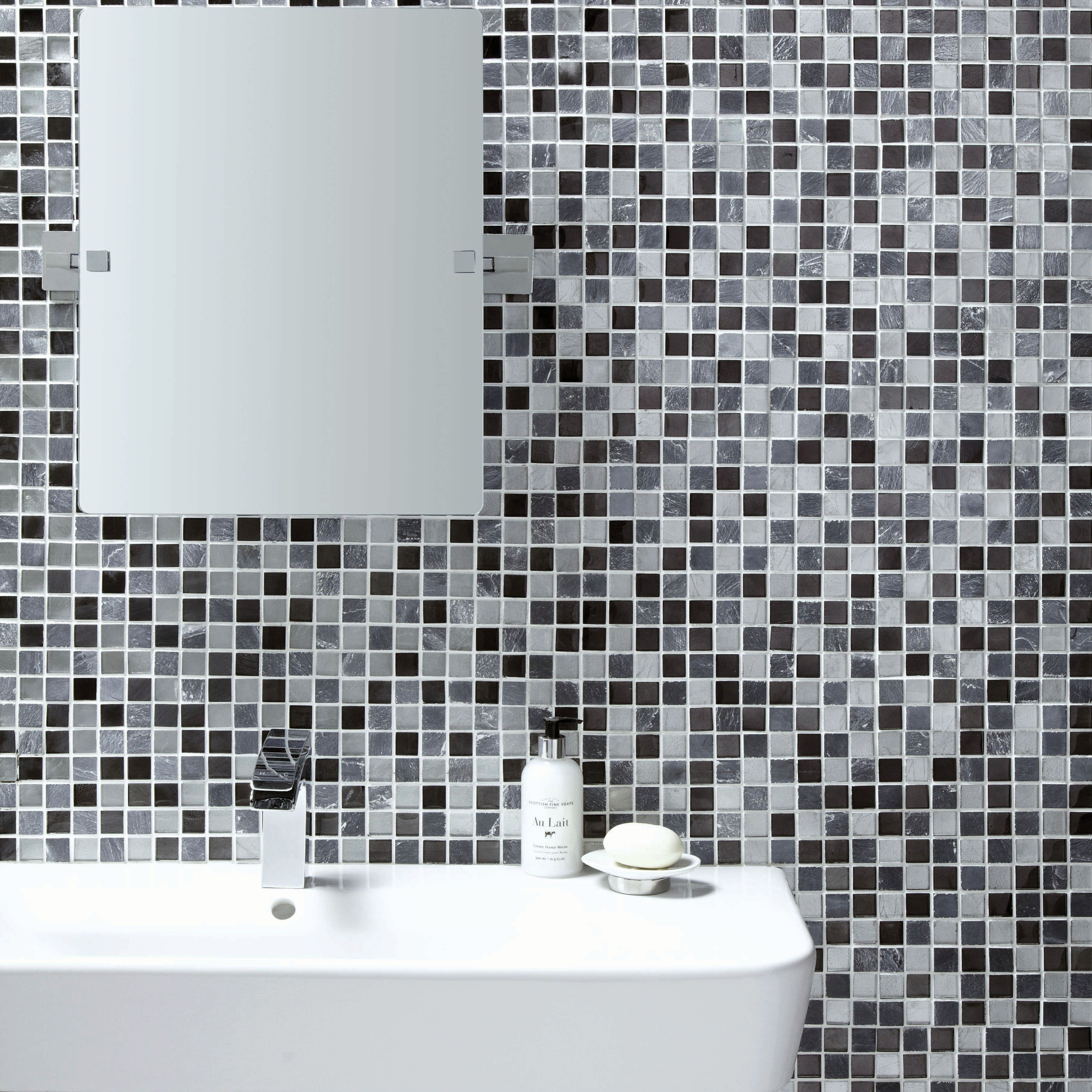 Image of Wickes Midnight Glass & Stone Mosaic Tile - 300 x 300mm