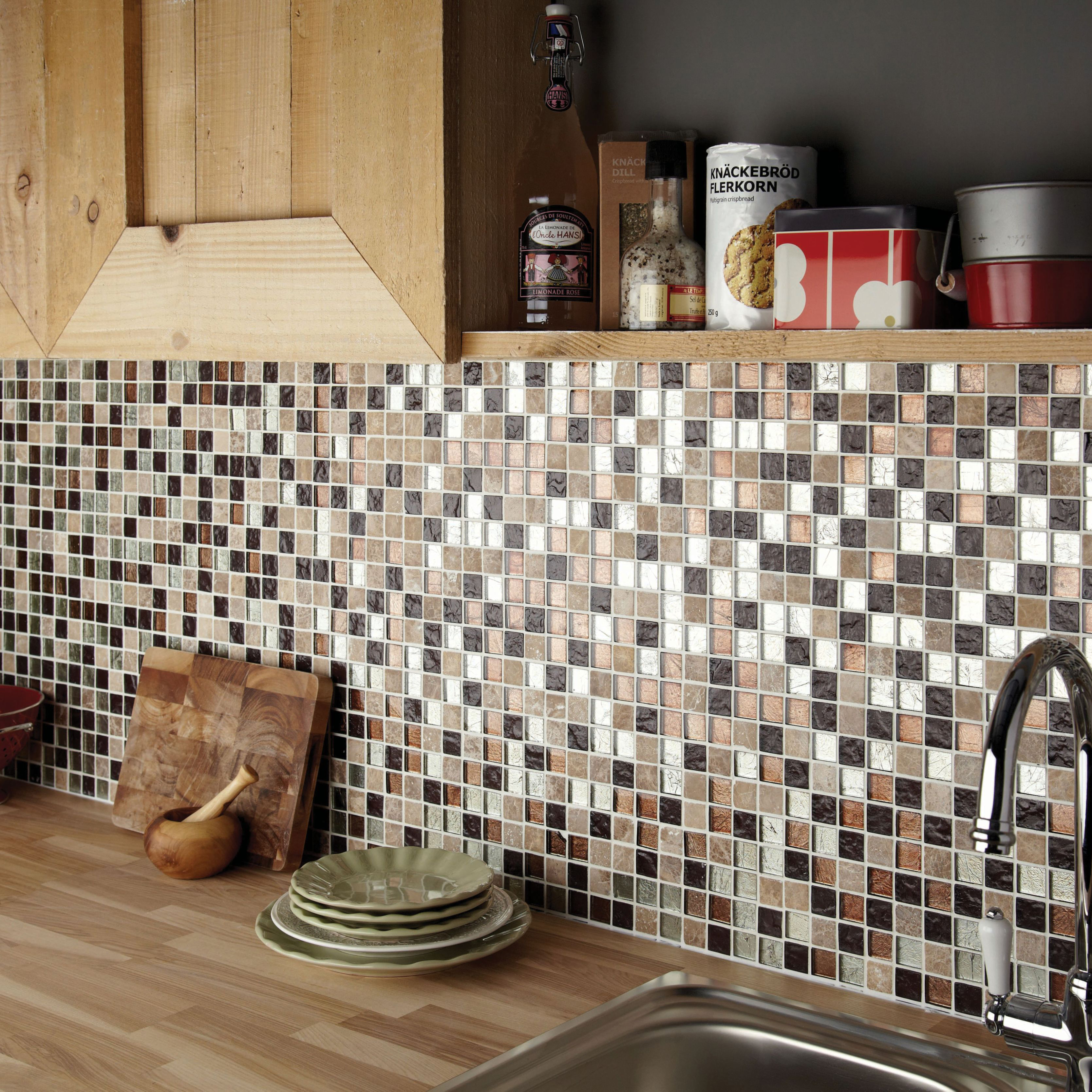 Wickes Autumn Glass & Stone Mosaic Tile Sheet - 300 x 300mm