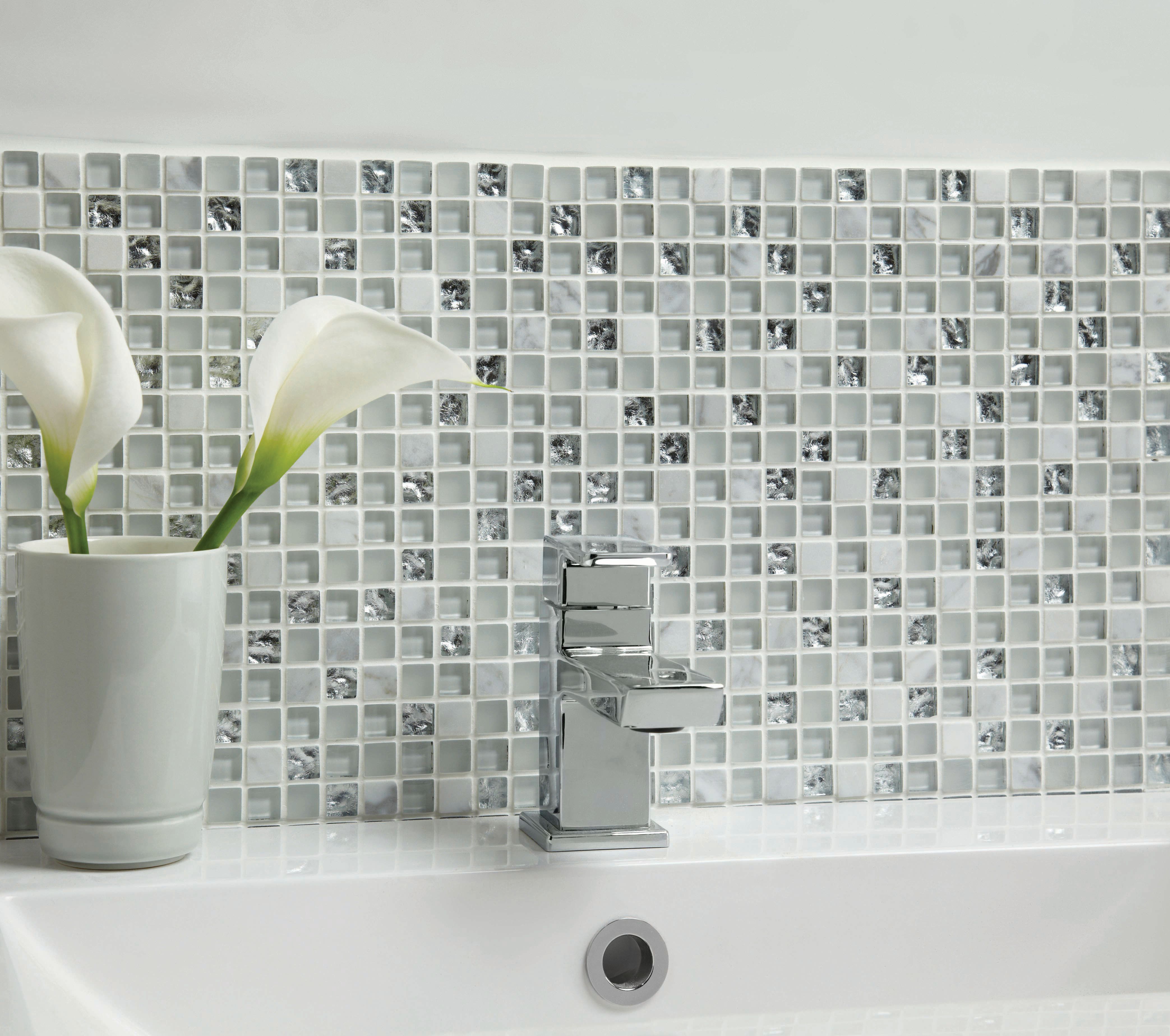 Image of Wickes Ice Glass & Stone Mosaic Tile - 300 x 300mm