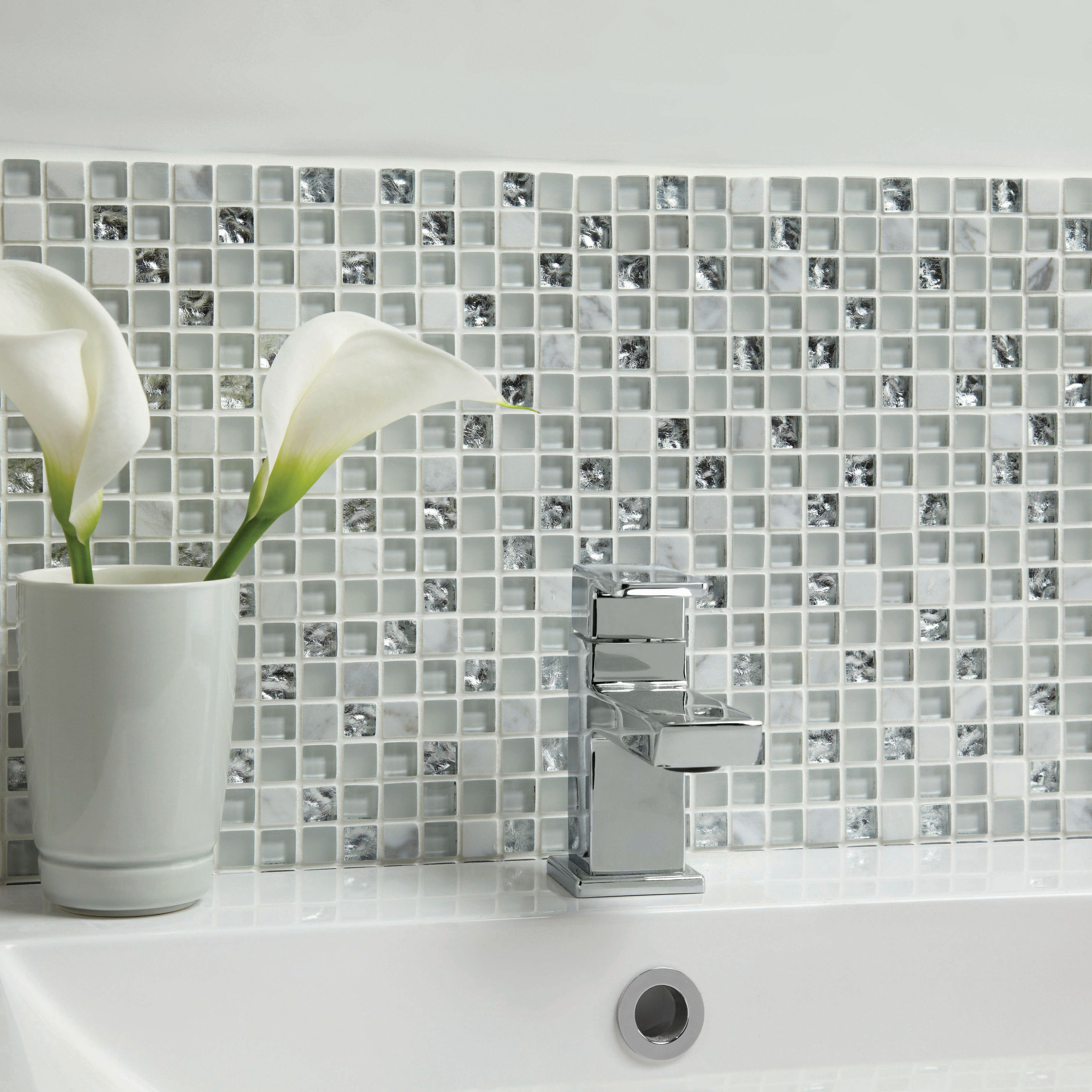 Image of Wickes Ice Glass & Stone Mosaic Tile - 300 x 300mm