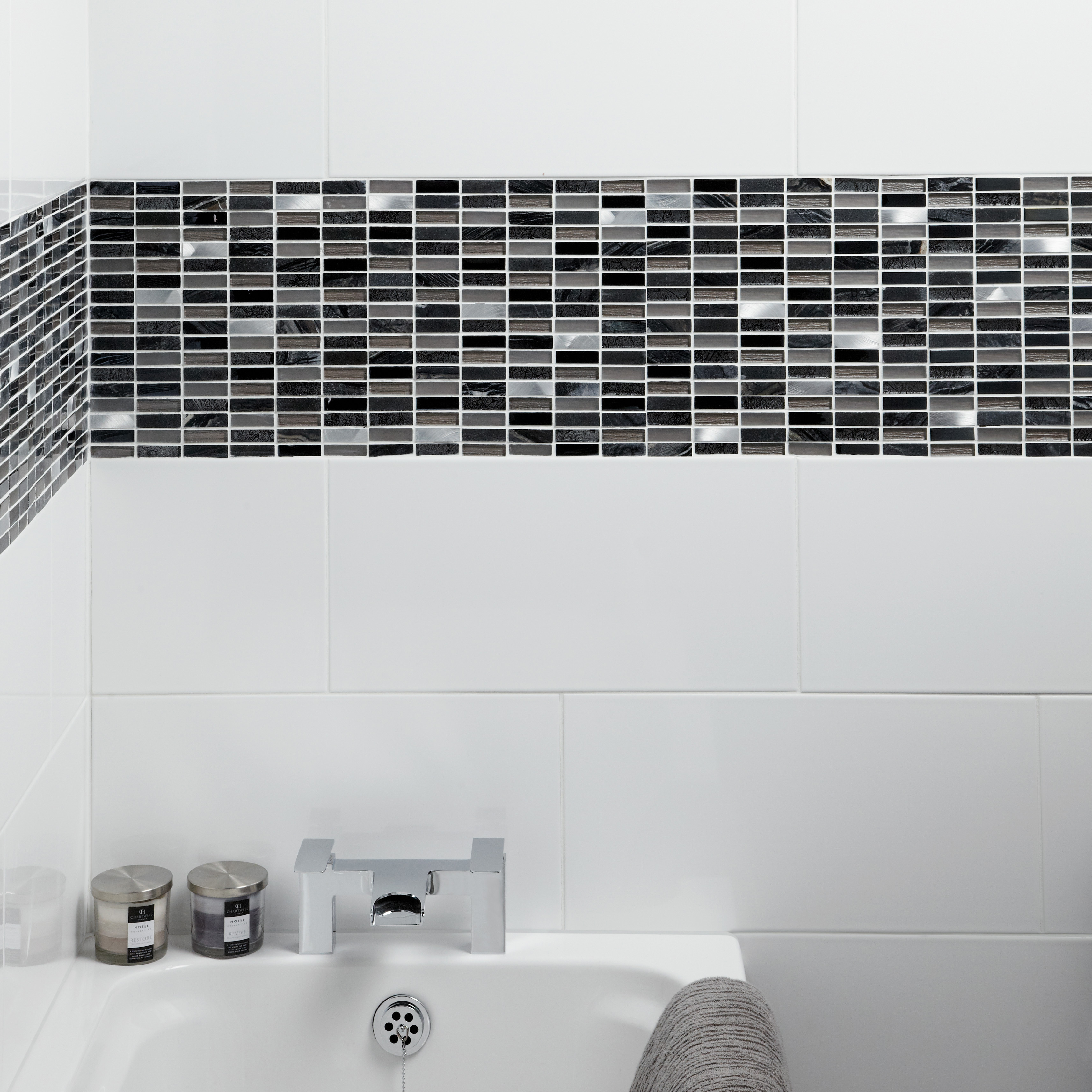 Wickes Cosmic Glass Stone & Metal Mix Mosaic Tile Sheet - 300 x 300mm