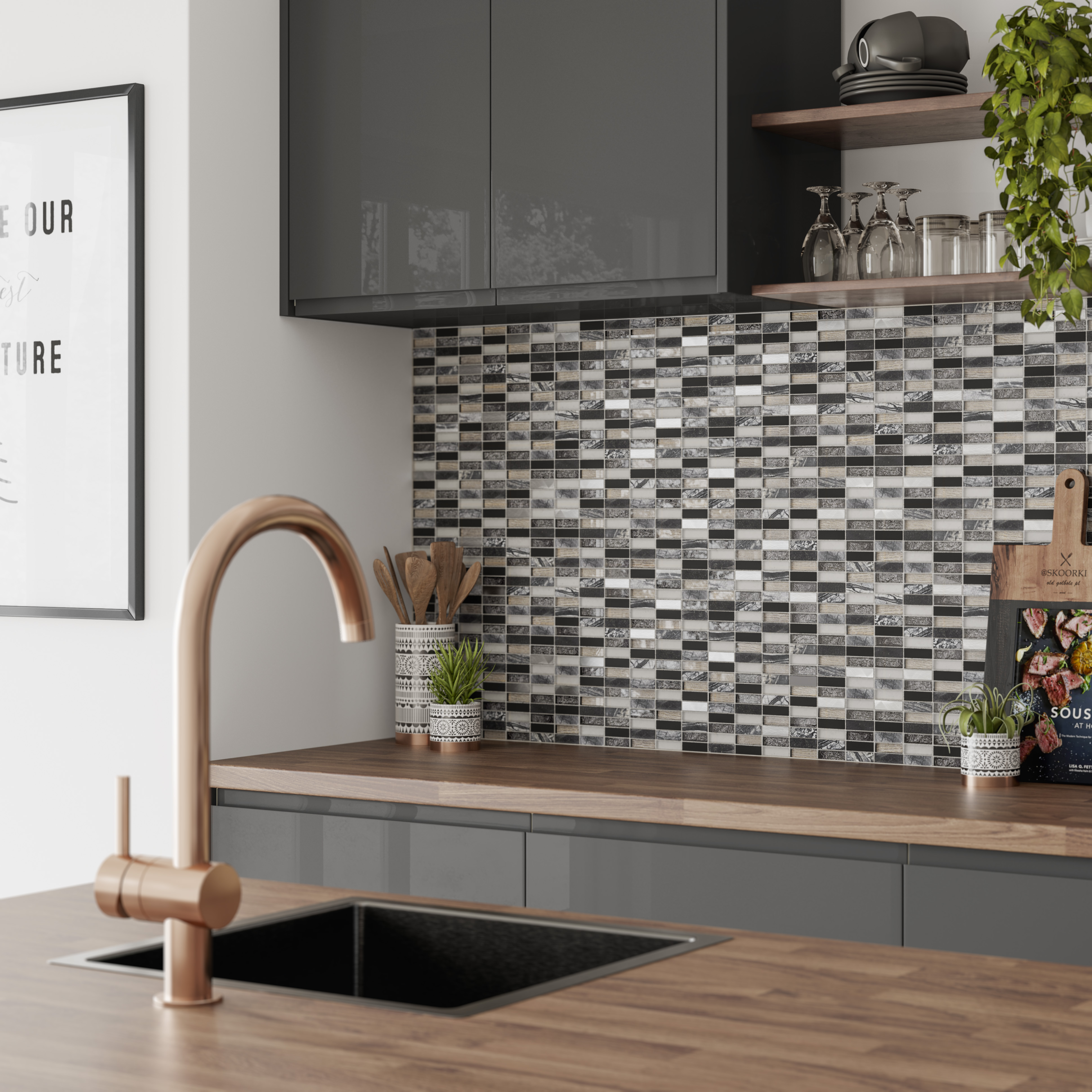 Wickes Cosmic Glass Stone & Metal Mix Mosaic Tile - 300 x 300mm
