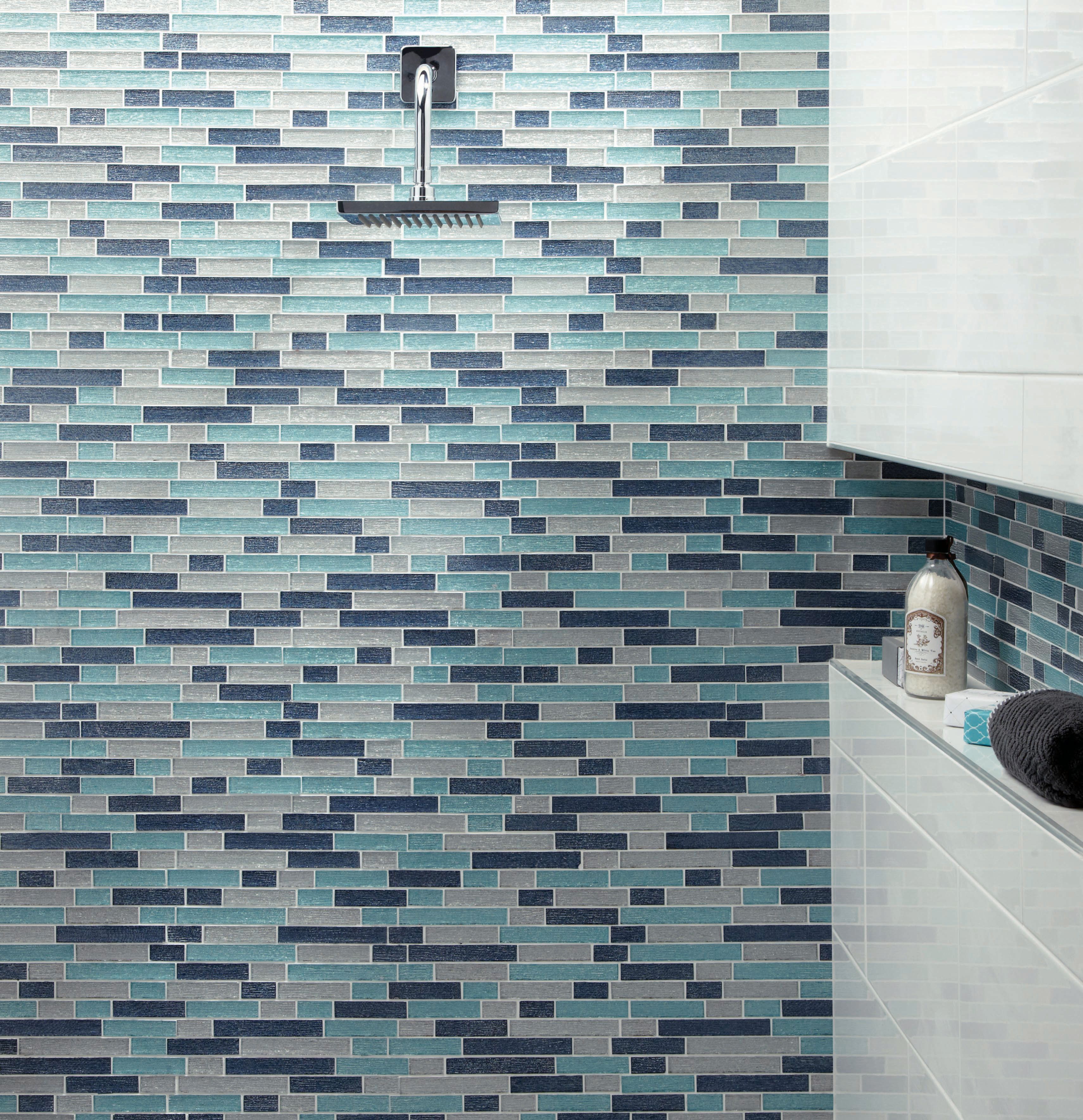 Image of Wickes Aqua Glass Linear Mosaic Tile - 296 x 296mm