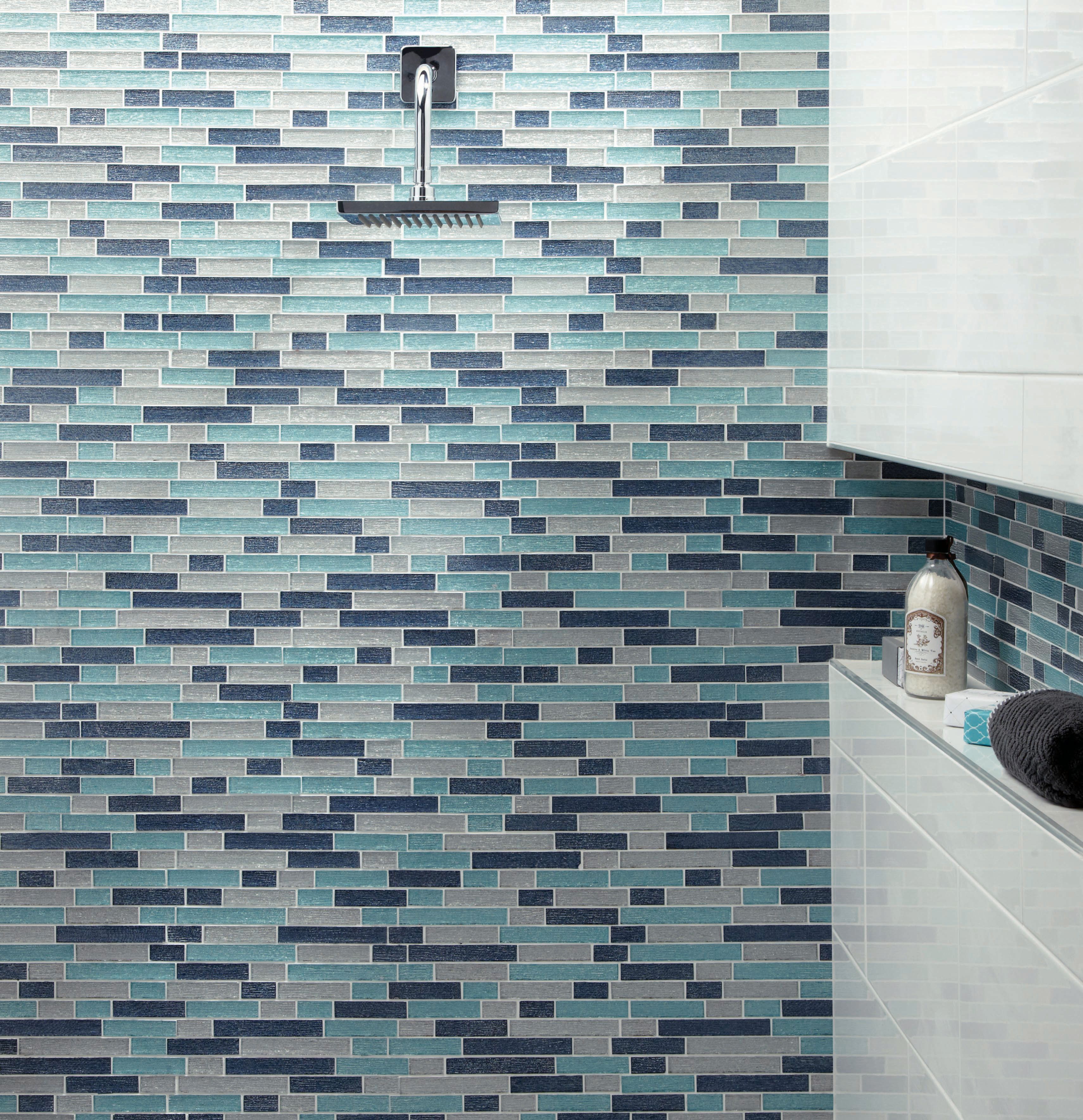 Wickes Aqua Glass Linear Mosaic Tile Sheet - 296 x 296mm