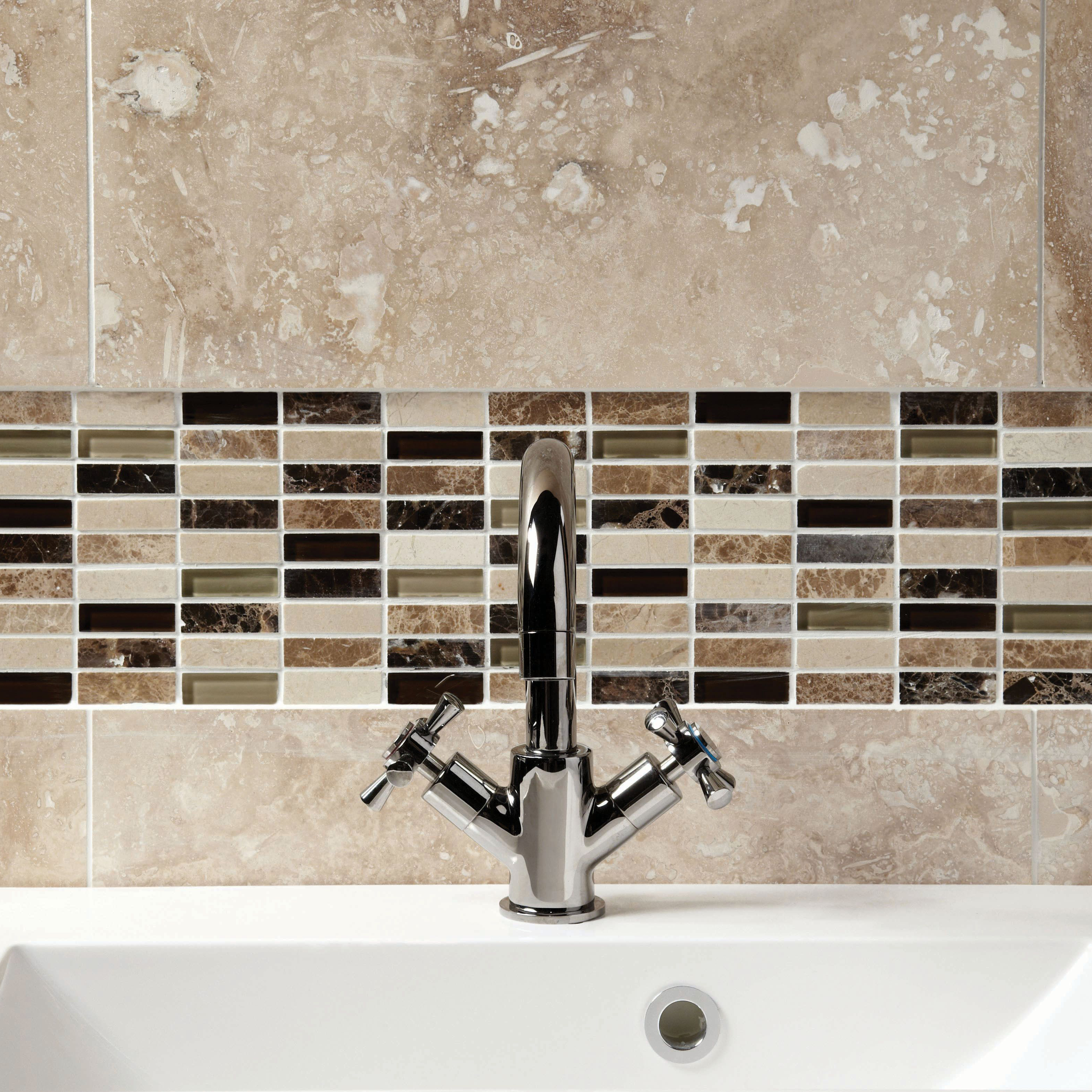 Image of Wickes Emperador Marble & Glass Mosaic Tile - 297 x 297mm