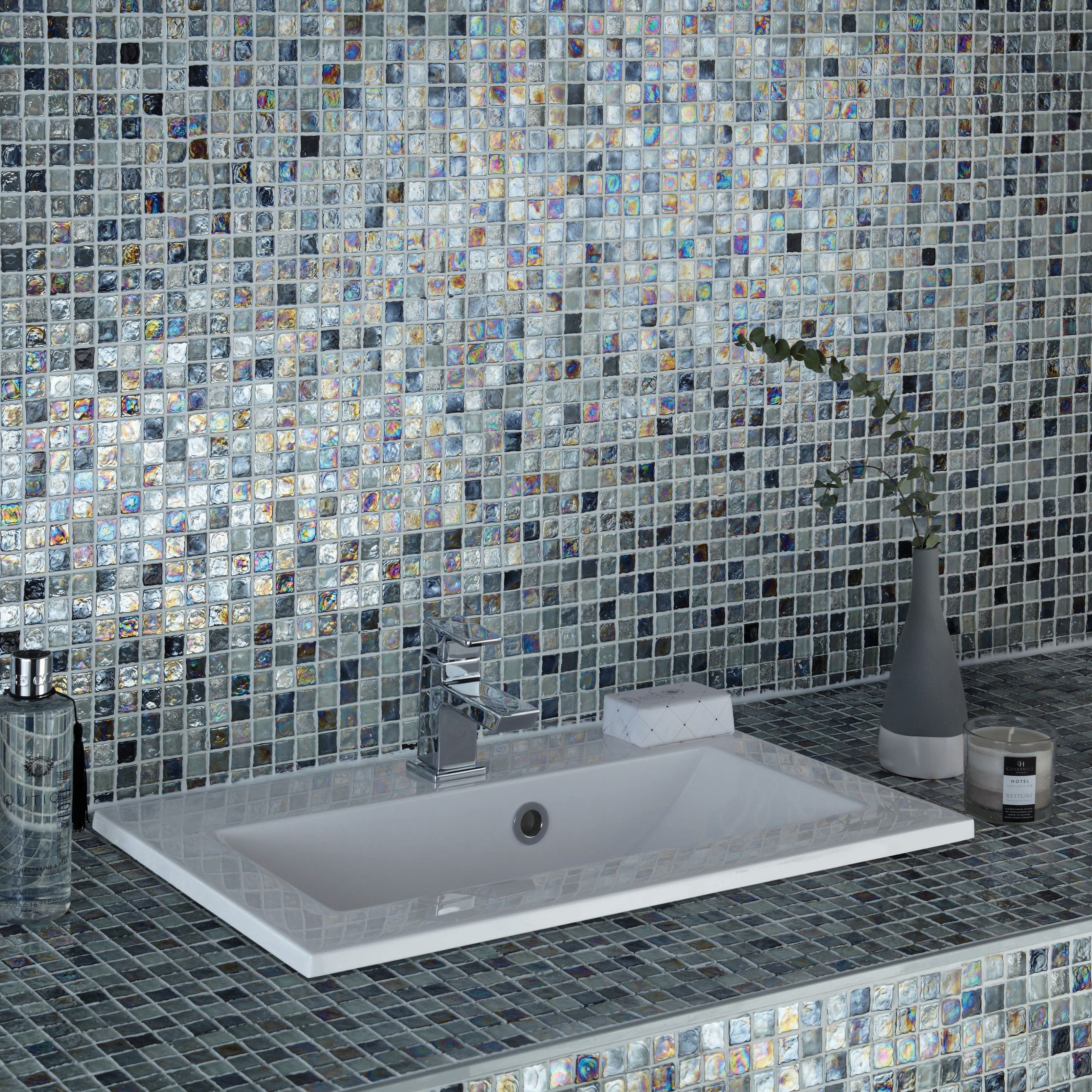 Image of Wickes Shimmer Hammered Grey Glass Mosaic Tile - 300 x 300mm