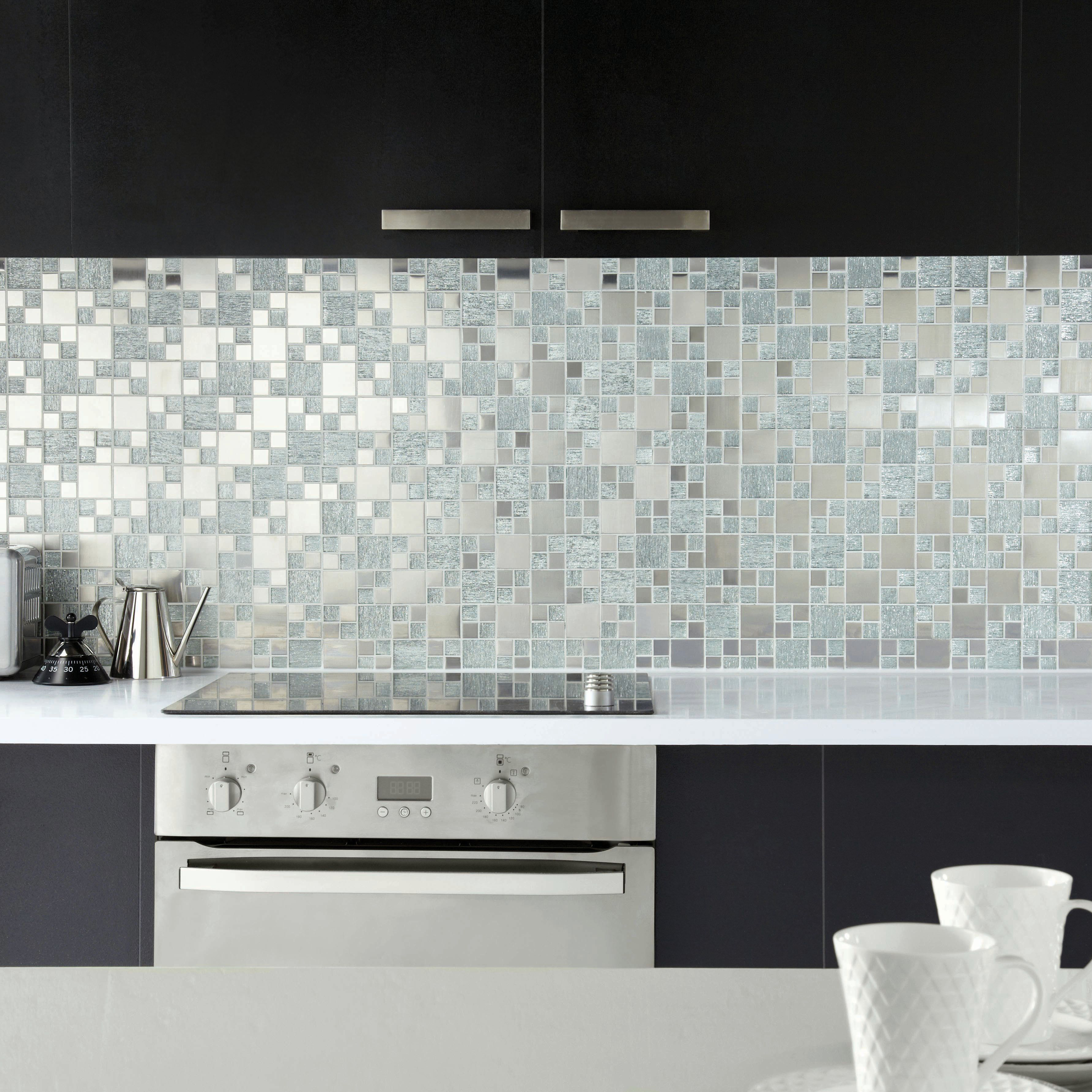 Wickes Lunar Glass & Metal Modular Mosaic Tile Sheet - 300 x 300mm