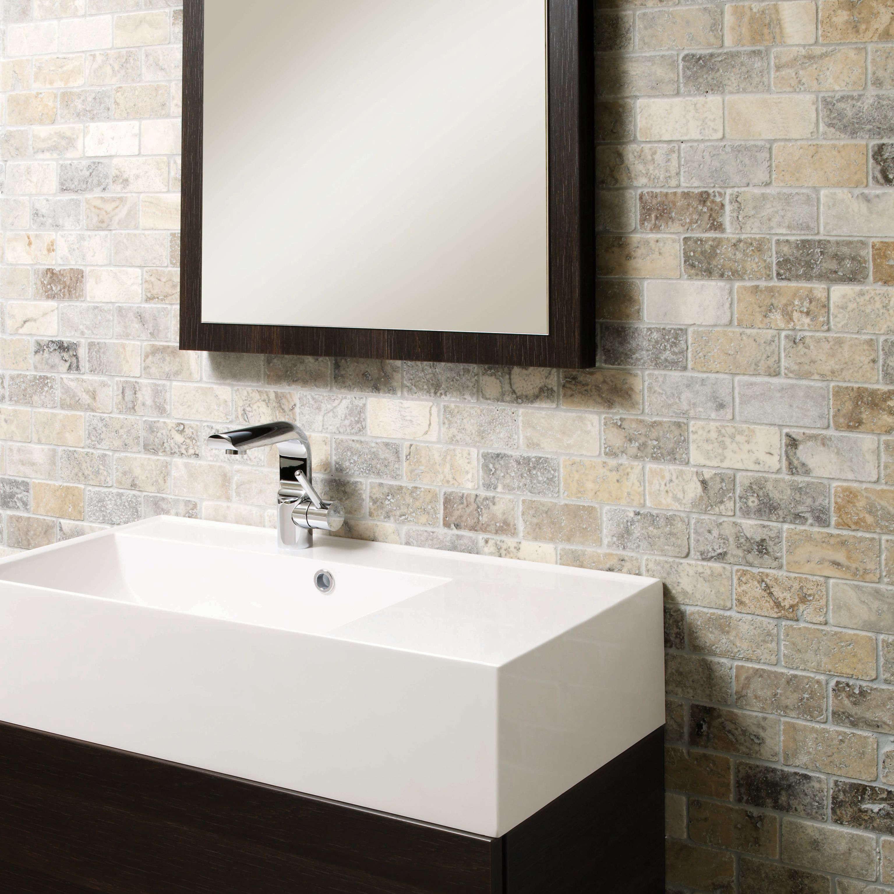 Image of Wickes Silver Grey Travertine Brick Mosaic Tile - 305 x 305mm