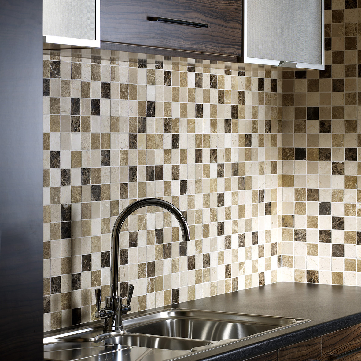 Wickes Emperador Polished Mix Marble Mosaic Tile - 305 x 305mm