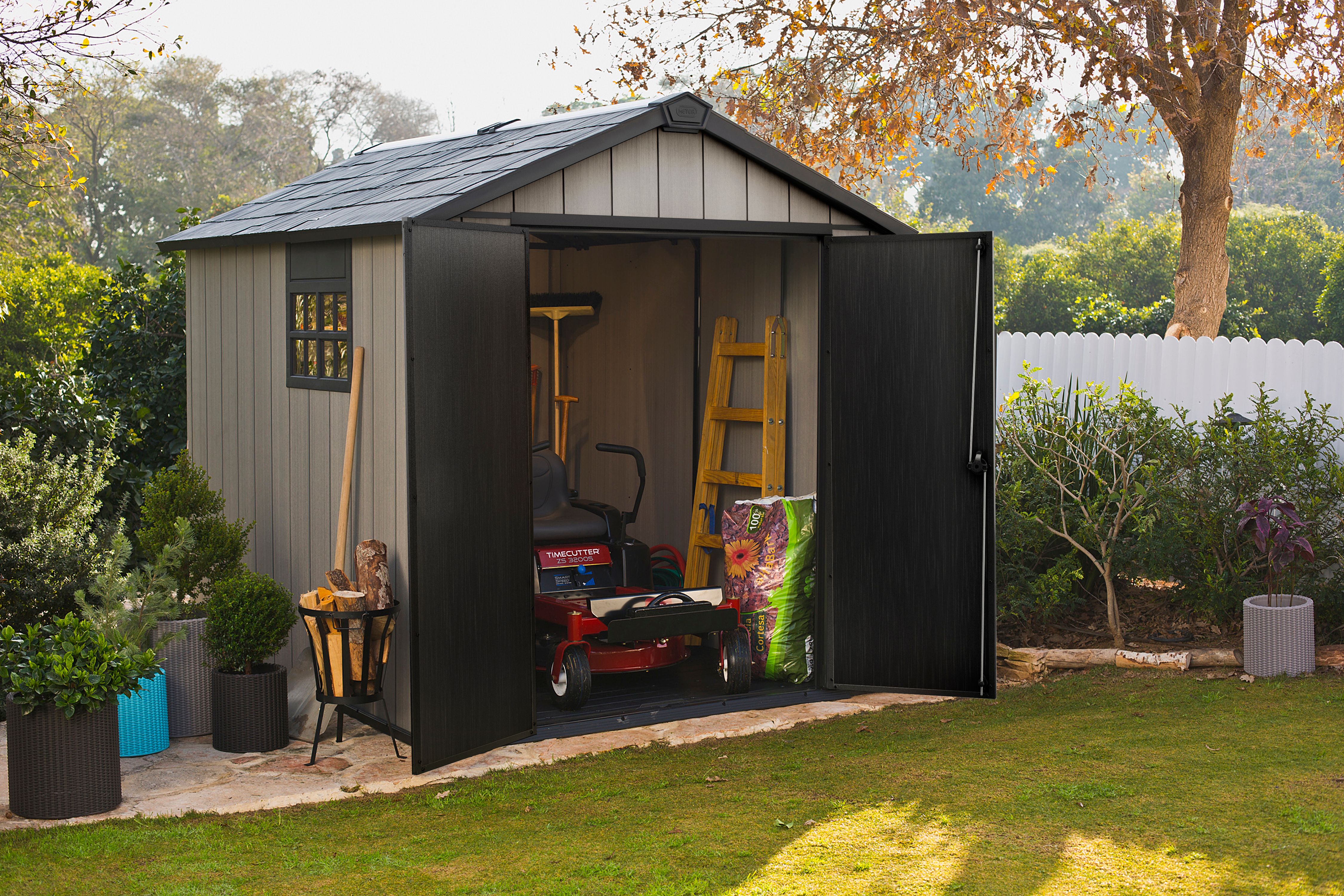 Keter Oakland 7.5 x 9ft Double Door Outdoor Apex Garden Storage Shed - Grey