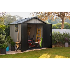 Keter Oakland 7.5 x 9ft Double Door Outdoor Apex Garden Storage Shed - Grey