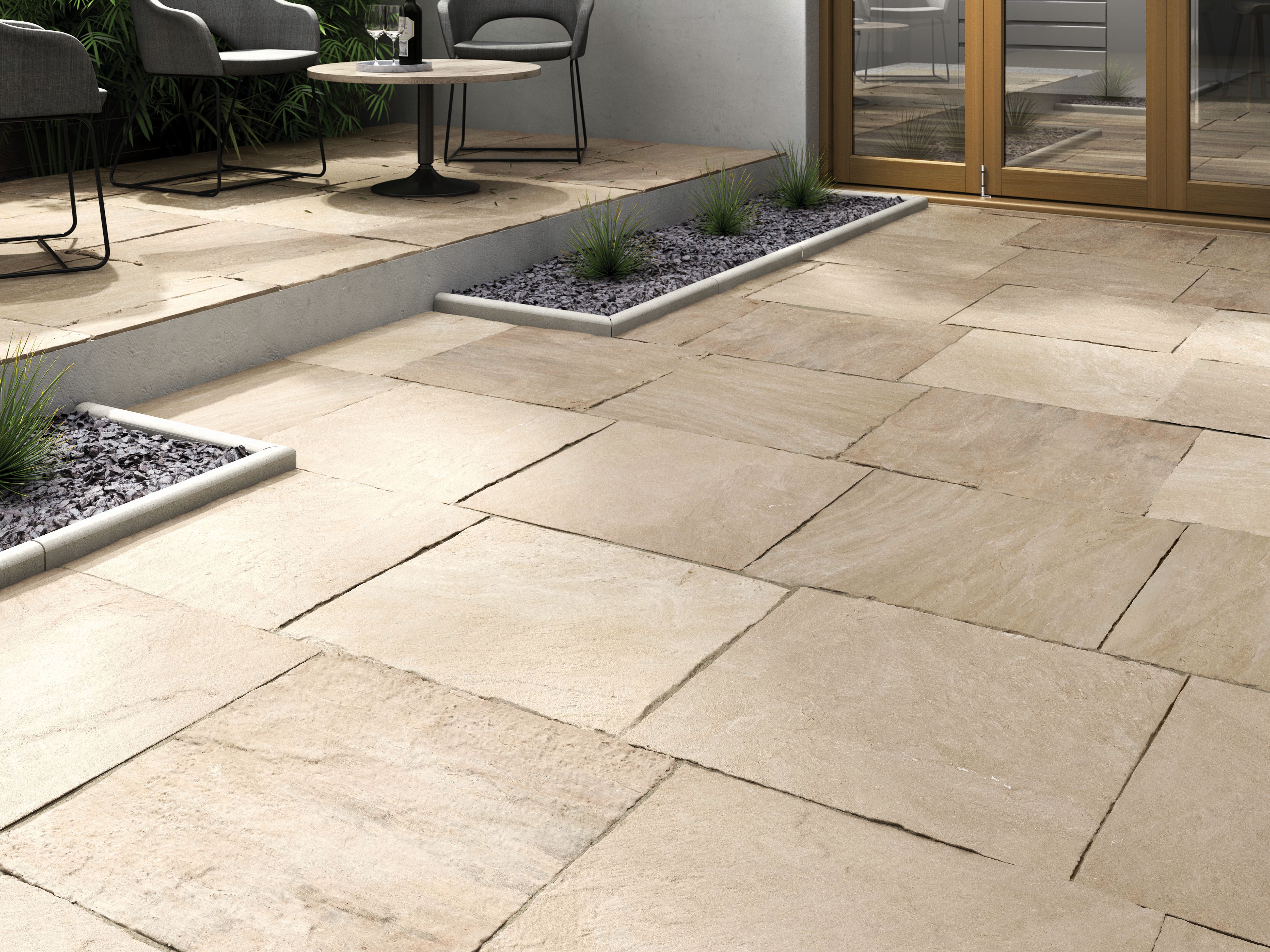 Image of Marshalls Indian Sandstone Riven Buff Multi Paving Slab 600 x 600 x 22 mm