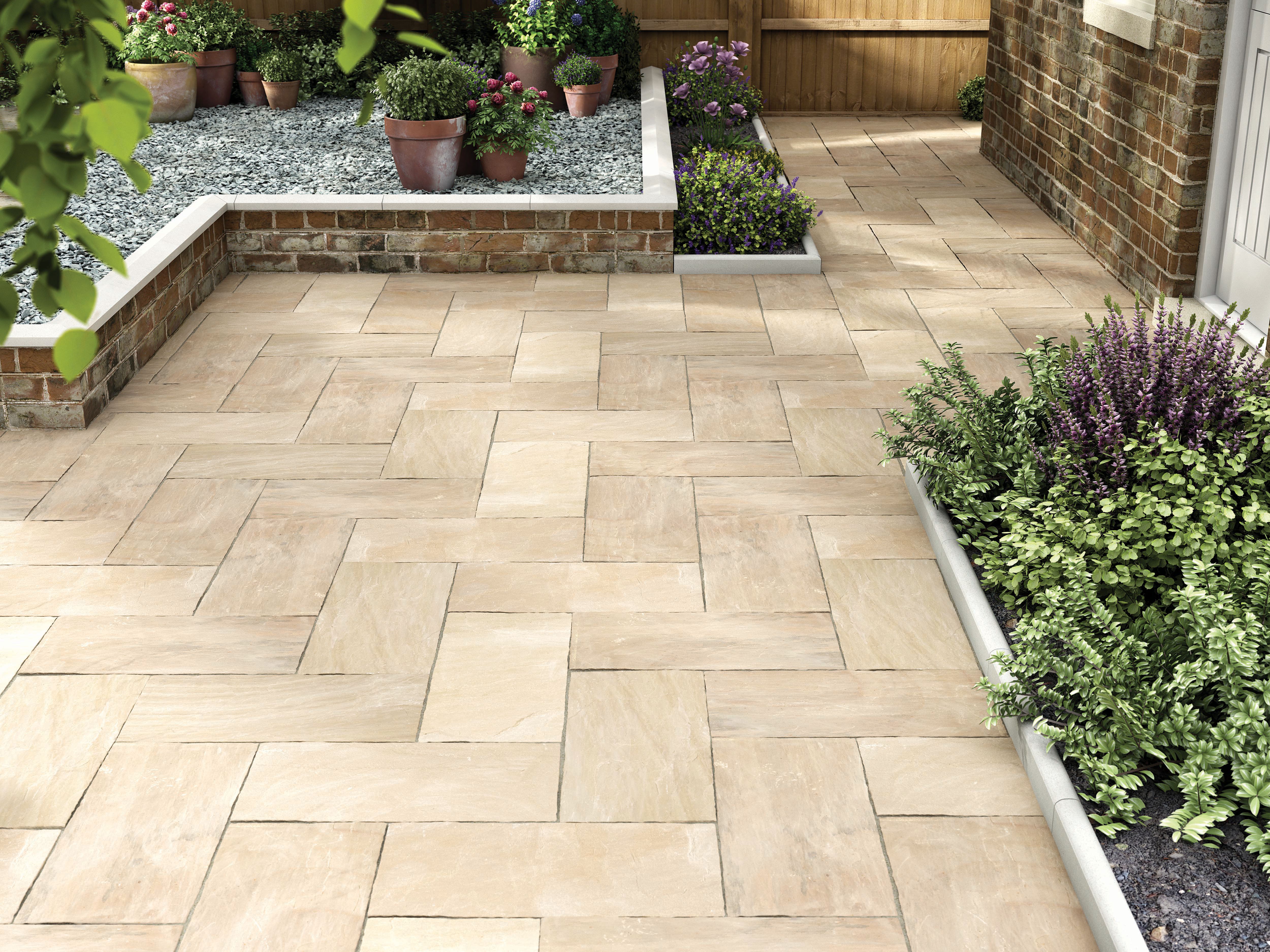 Image of Marshalls Indian Sandstone Riven Buff Multi Paving Slab 600 x 300 x 22 mm