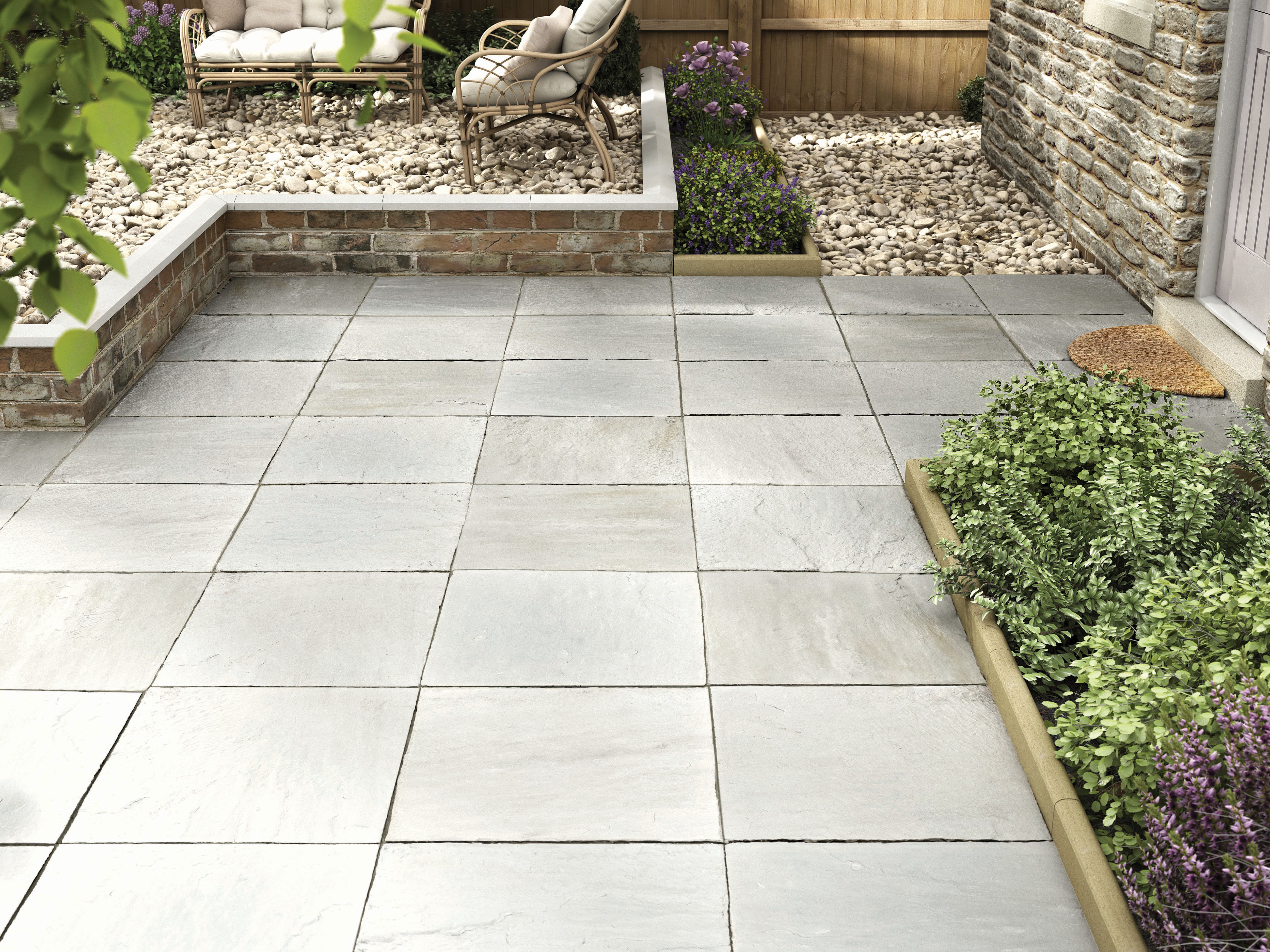 Image of Marshalls Indian Sandstone Riven Grey Multi Paving Slab 600 x 600 x 22 mm