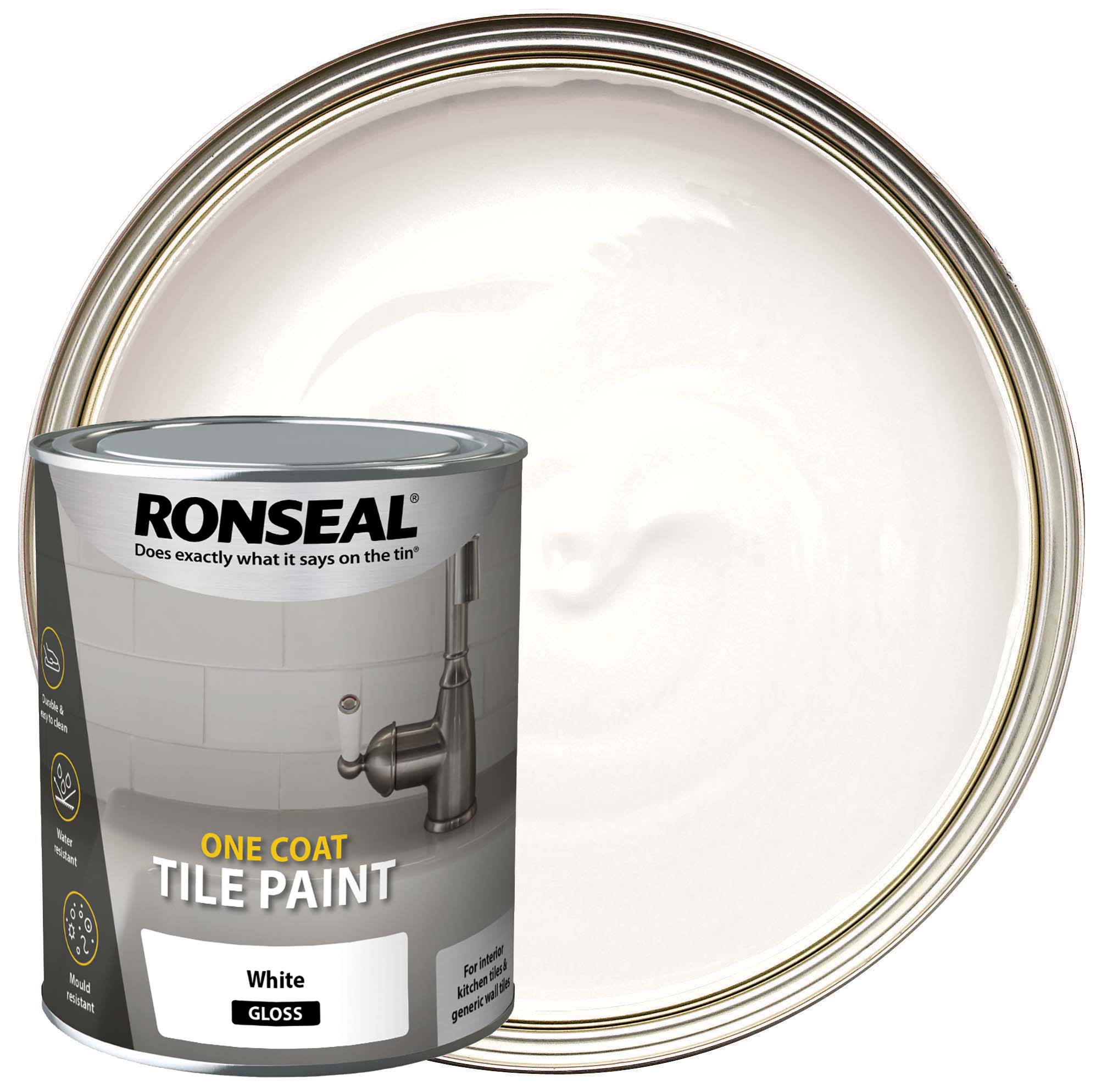 Image of Ronseal One Coat Tile Paint - Gloss White 750ml