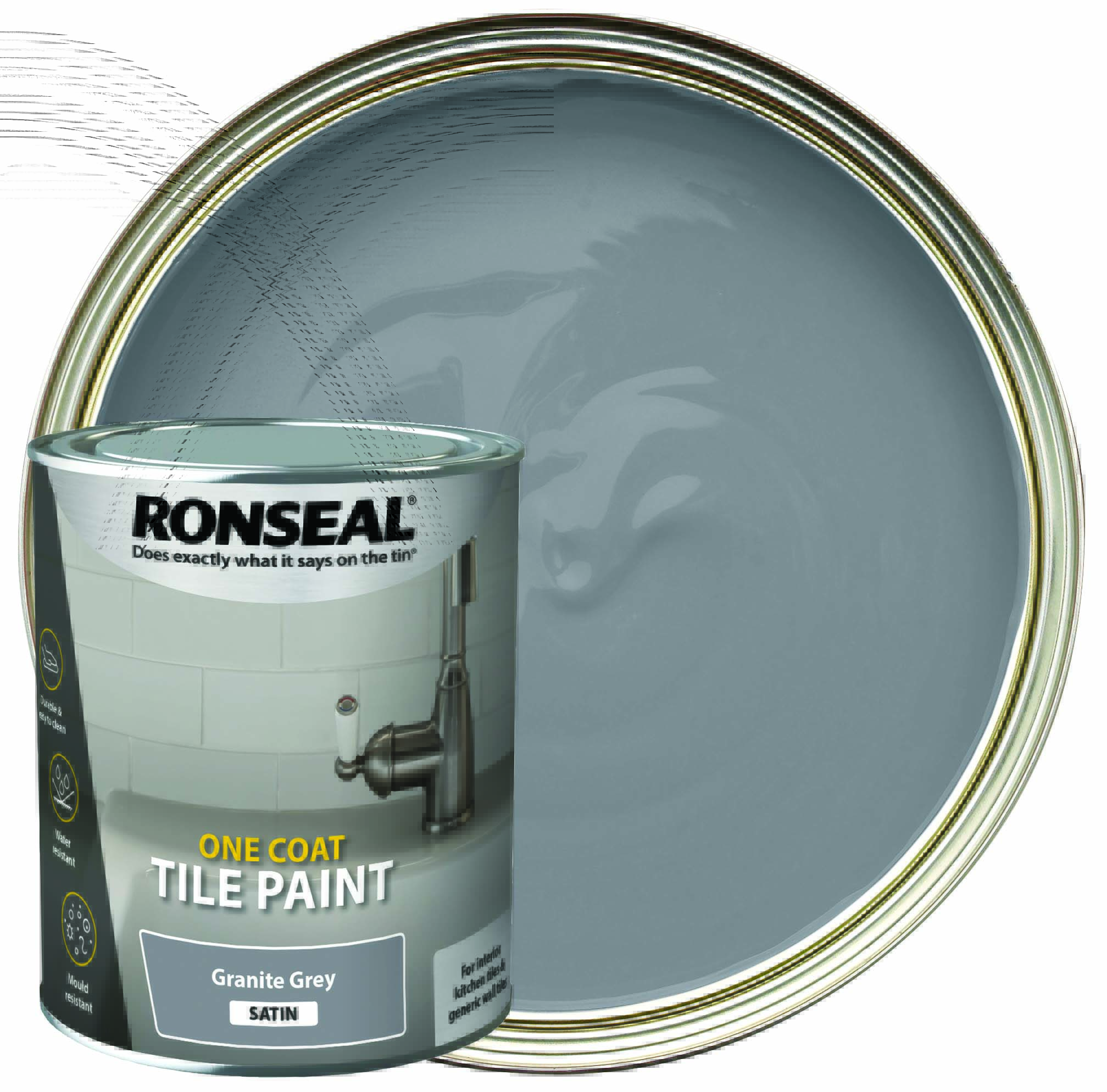 Image of Ronseal One Coat Tile Paint - Satin Granite Grey 750ml