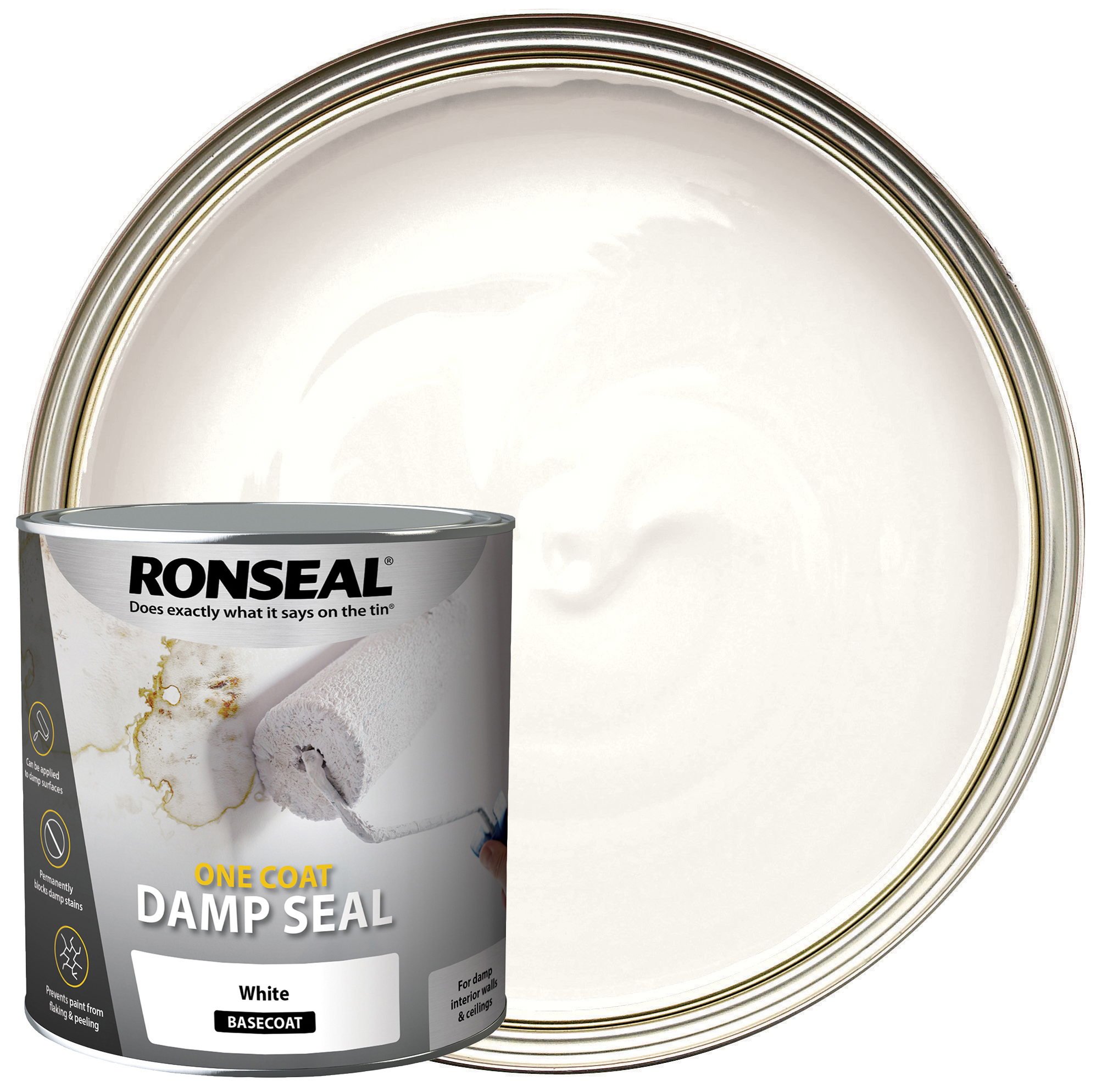 Ronseal One Coat Damp Seal Basecoat Paint - White - 2.5L