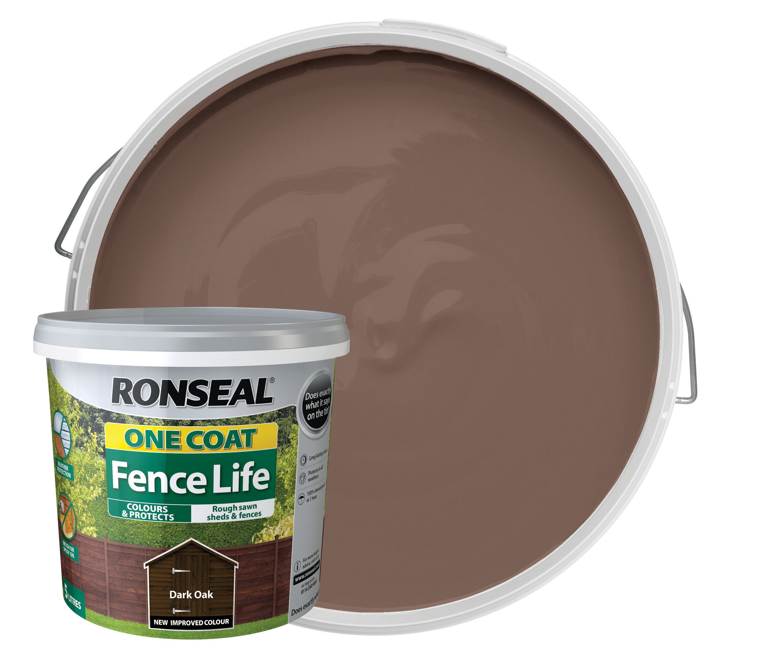 Image of Ronseal One Coat Fence Life Matt Shed & Fence Treatment - Dark Oak 5L