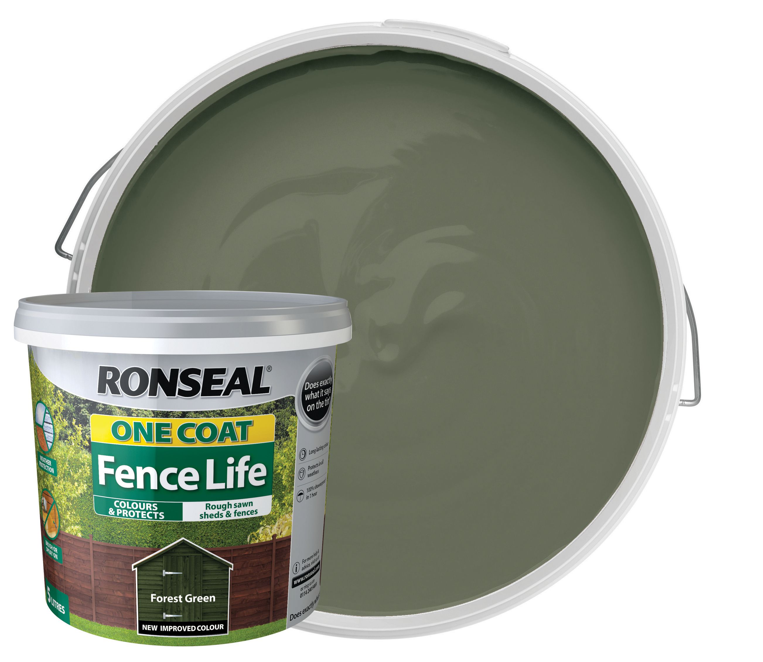 Ronseal One Coat Fence Life Matt Shed & Fence Treatment - Forest Green 5L